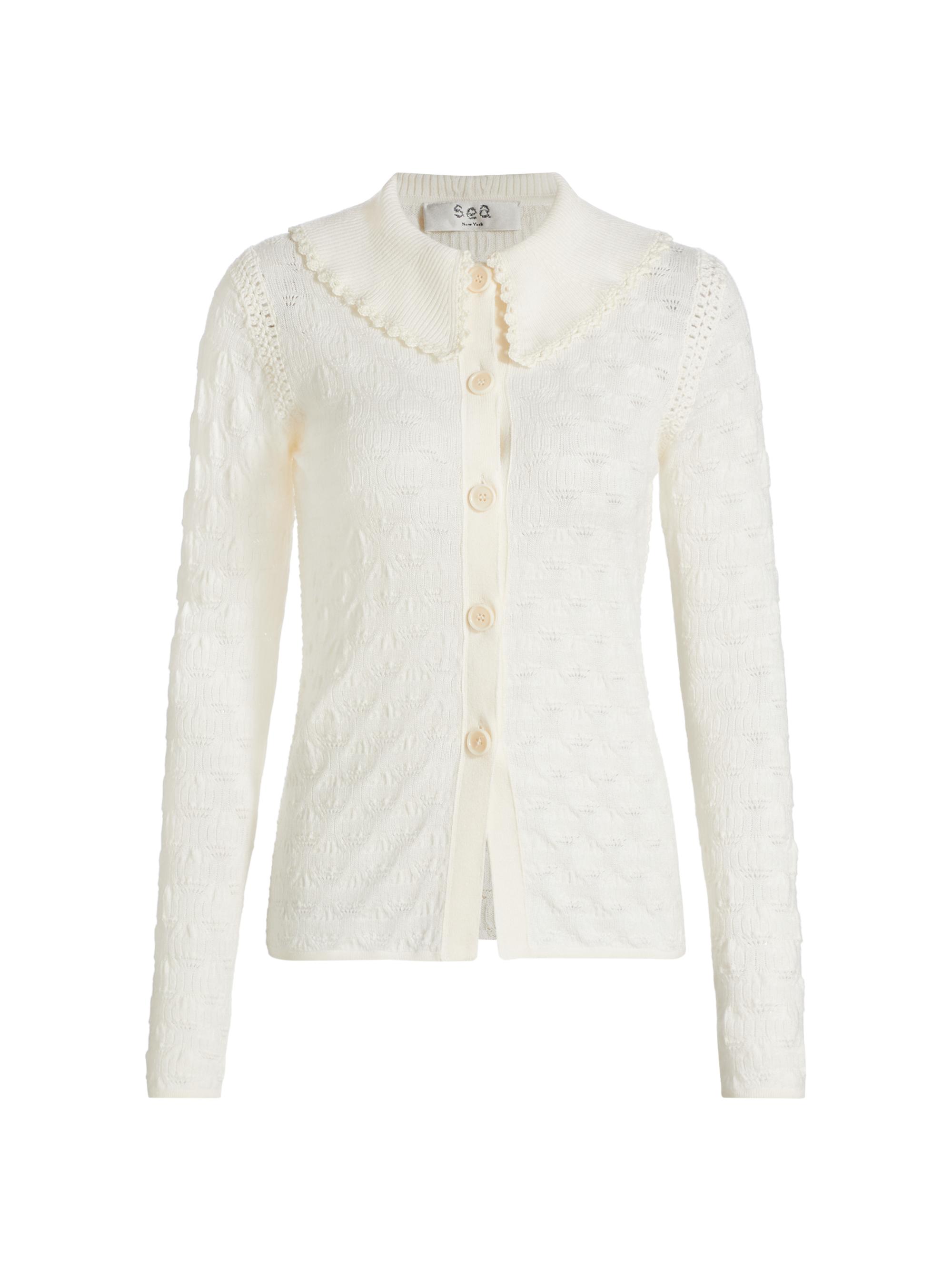 Sea Women's Mila Wool Pointelle Cardigan - White