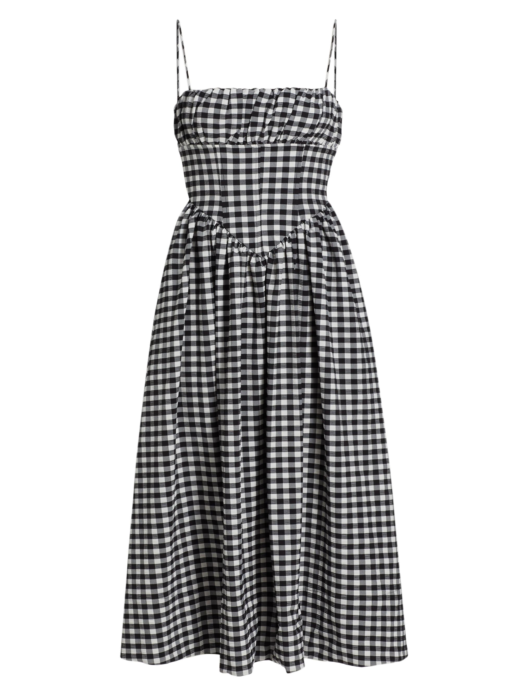 Ronny Kobo Women's Barrett Seamed Gingham Midi-Dress - Black White Stripe