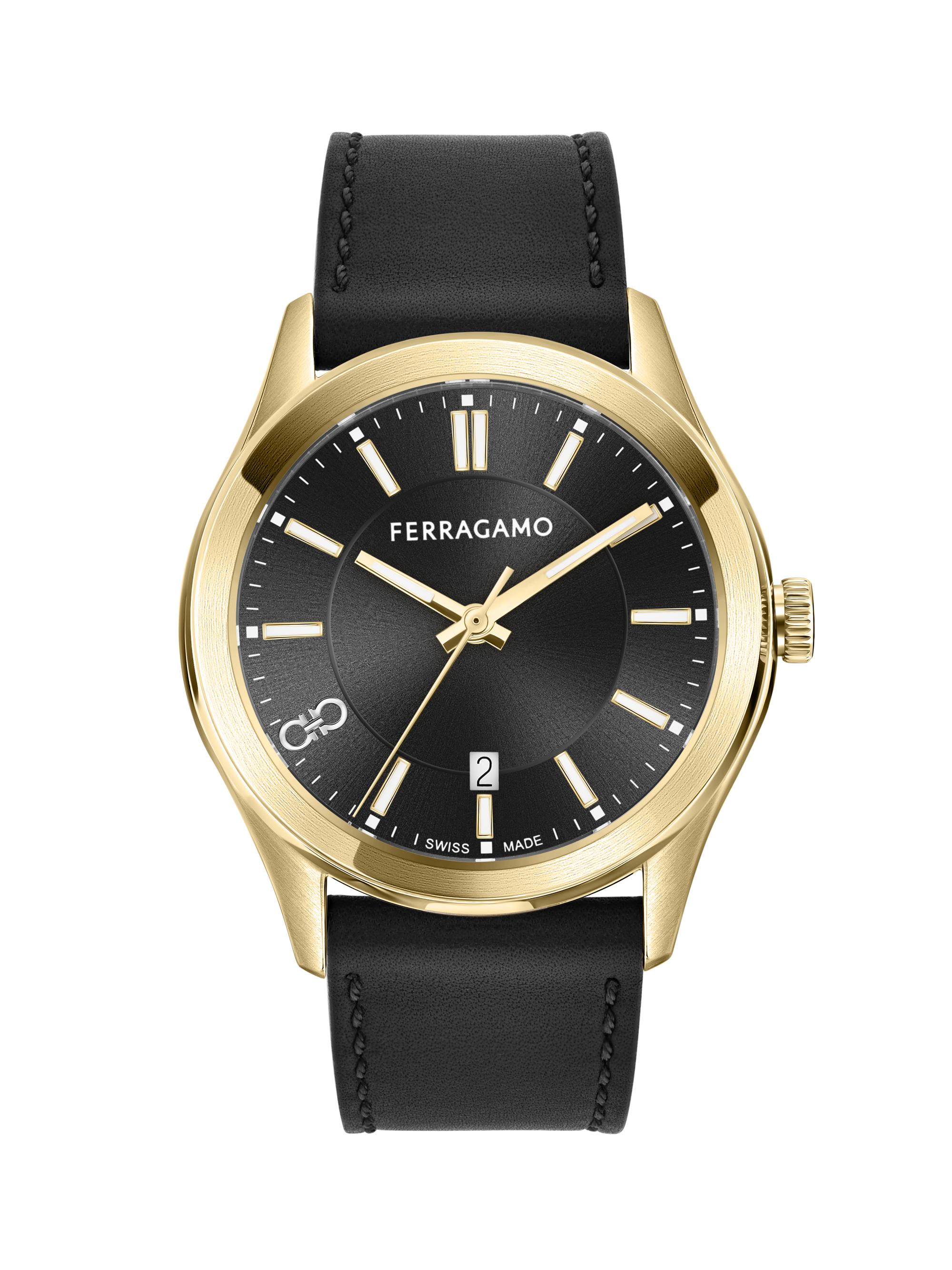 FERRAGAMO Men's Ferragamo Classic Goldtone Stainless Steel & Leather Watch/42MM - Black Gold