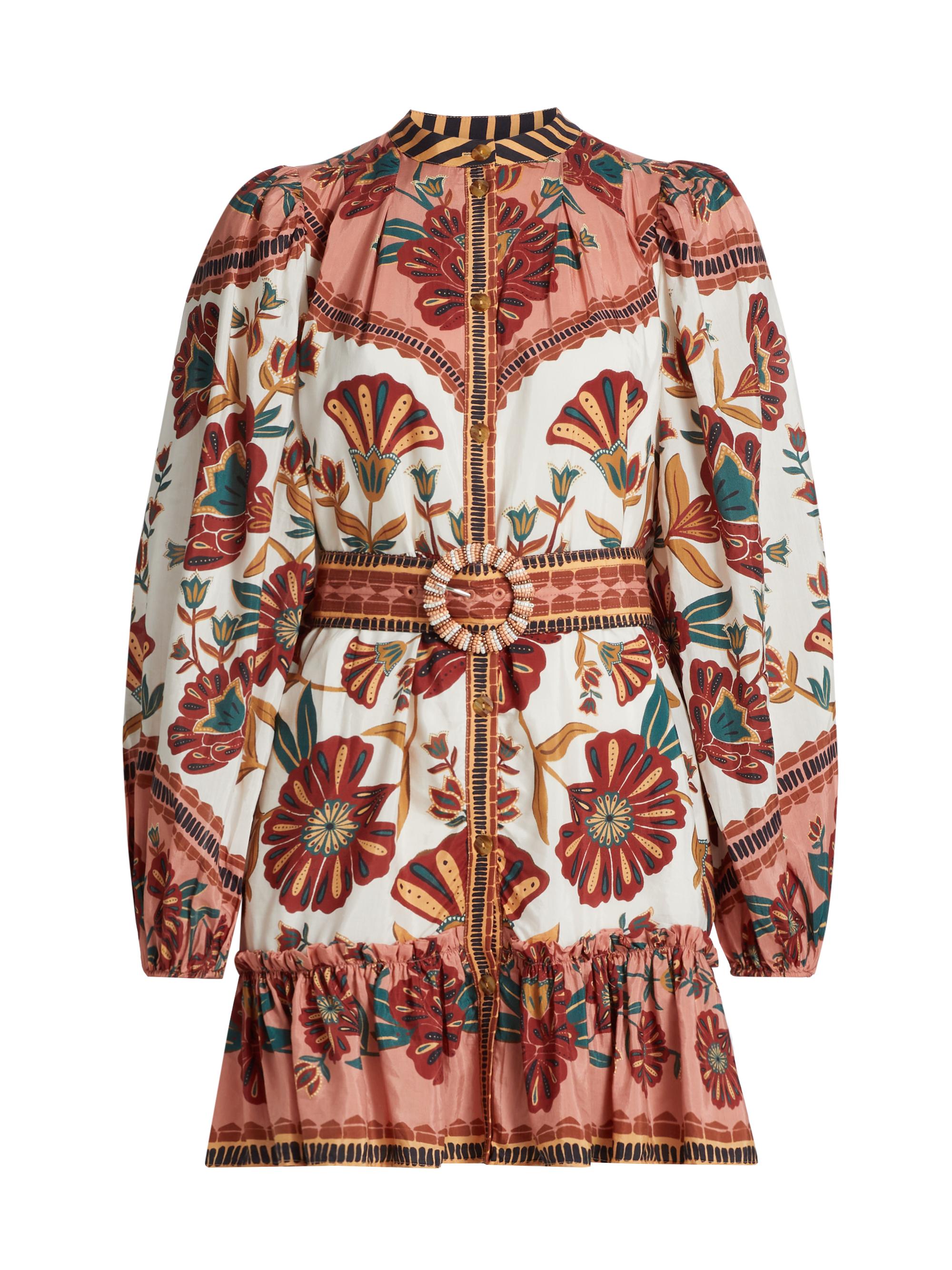 Farm Rio Women's Riad Floral Belted Minidress - Cream