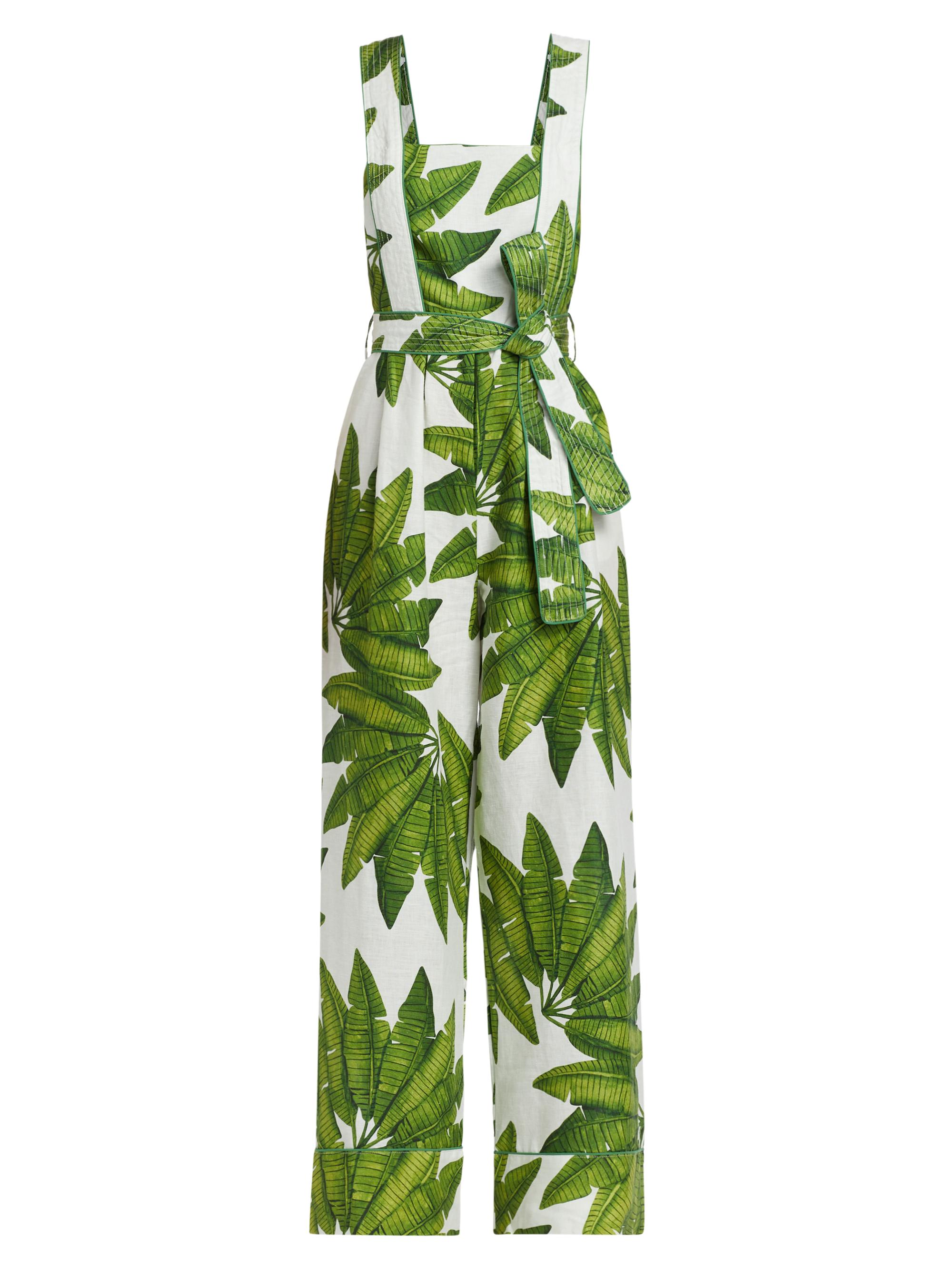 Farm Rio Women's Palm Fan Linen Wide-Leg Jumpsuit - Off White