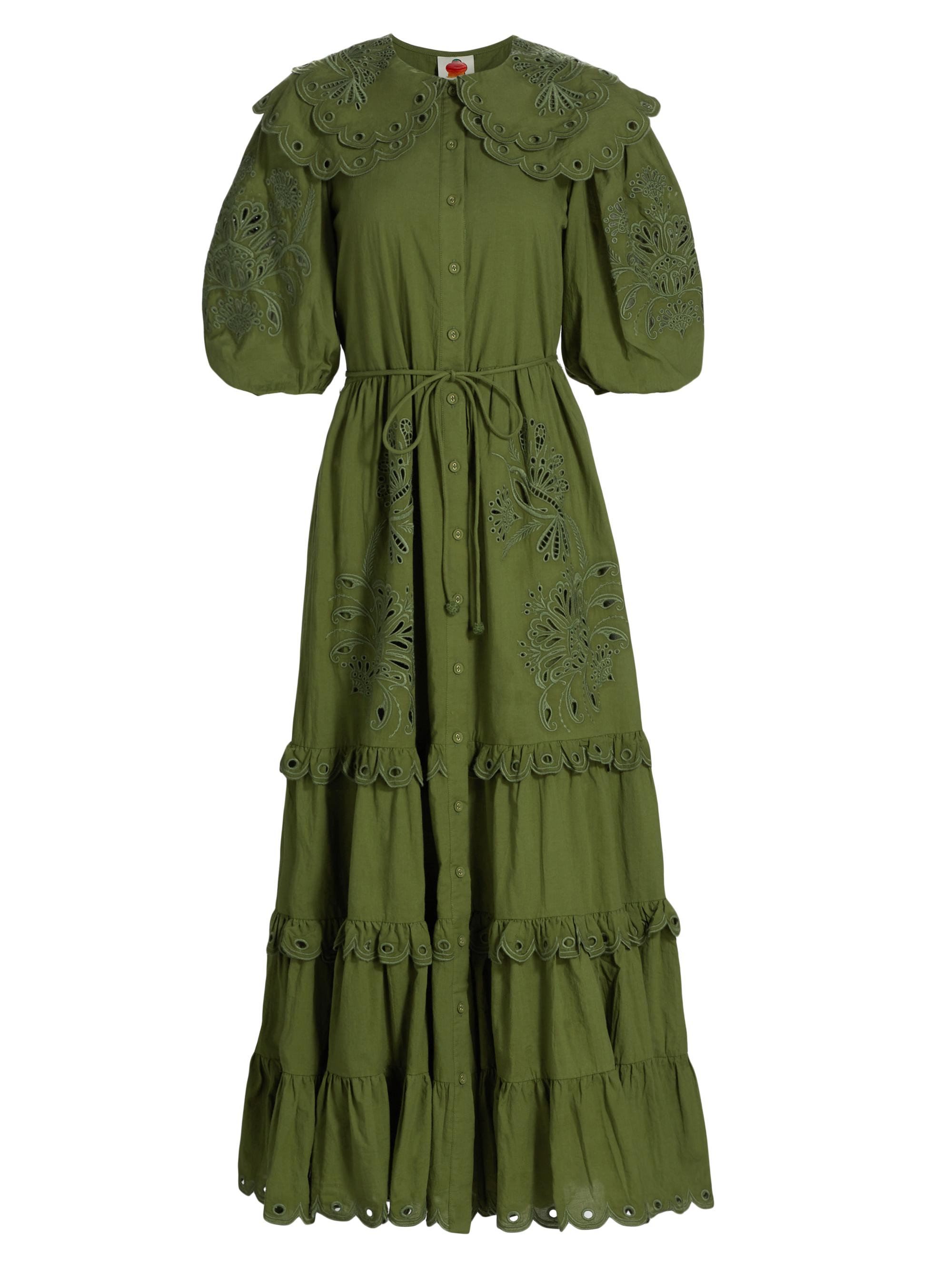Farm Rio Women's Hummingbird Richelieu Maxi Dress - Green