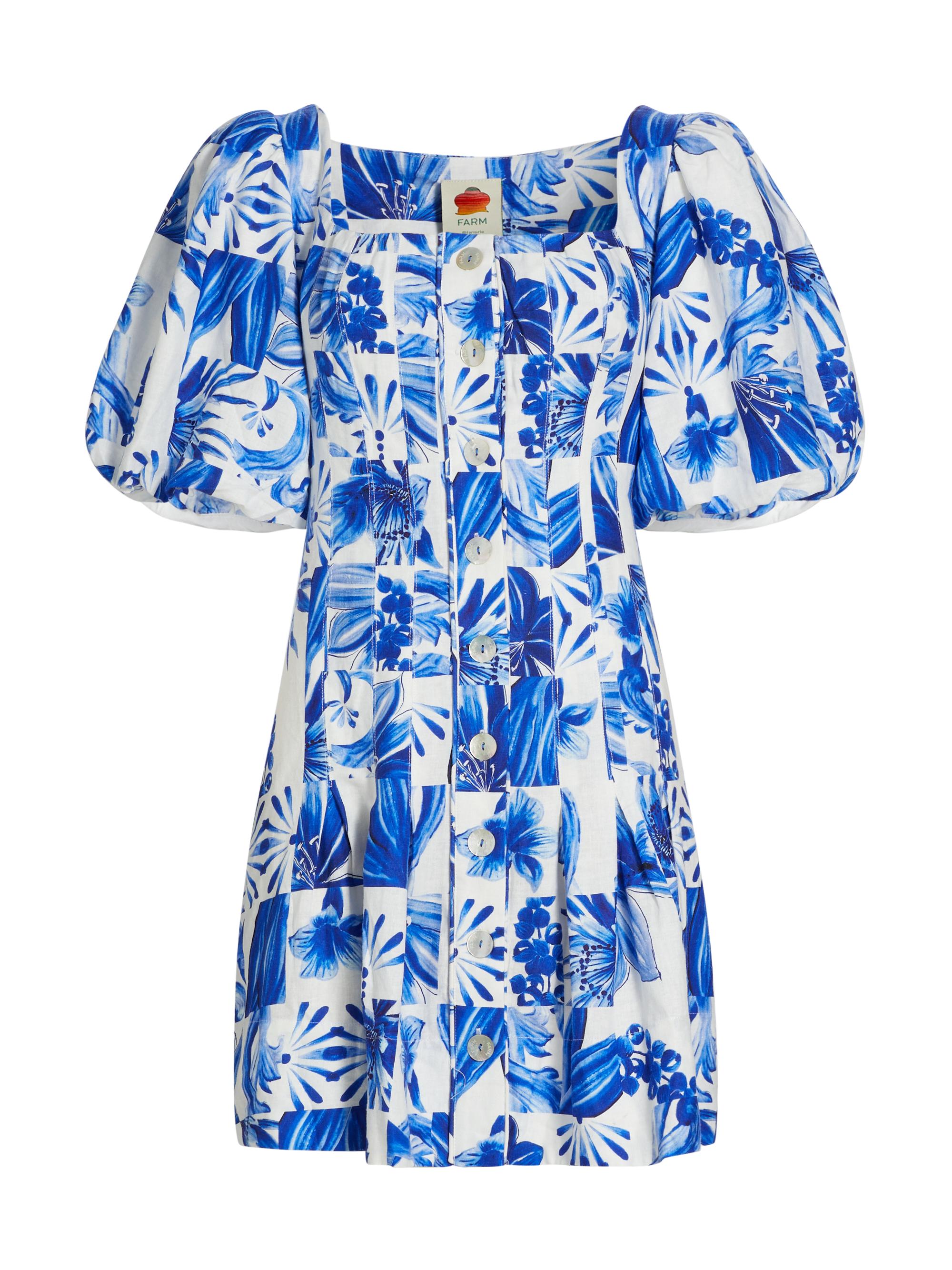 Farm Rio Women's Garden Tiles Plaid Linen-Blend Minidress - Off White