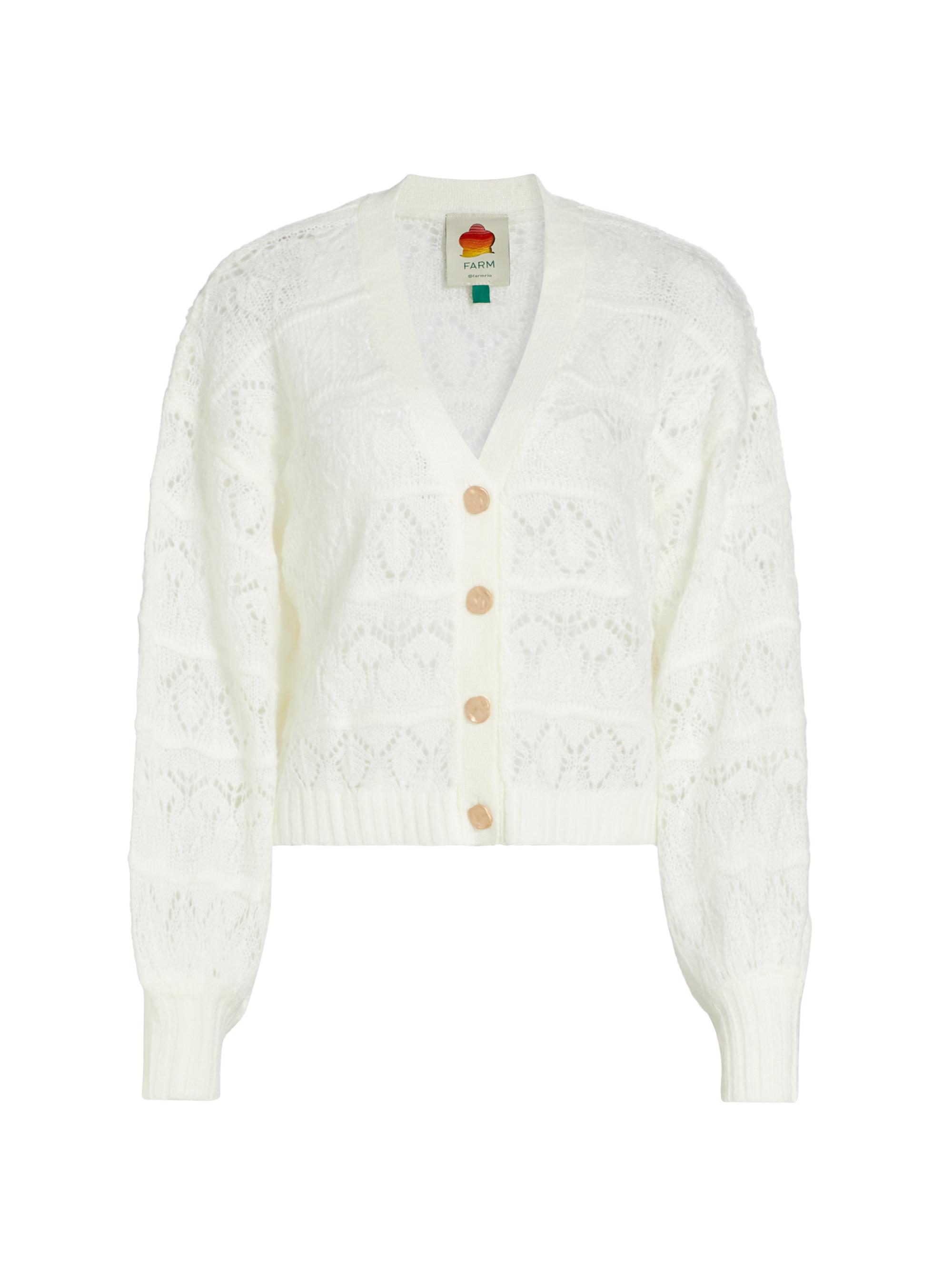 Farm Rio Women's Puff-Sleeve Textured Knit Cardigan - Off White