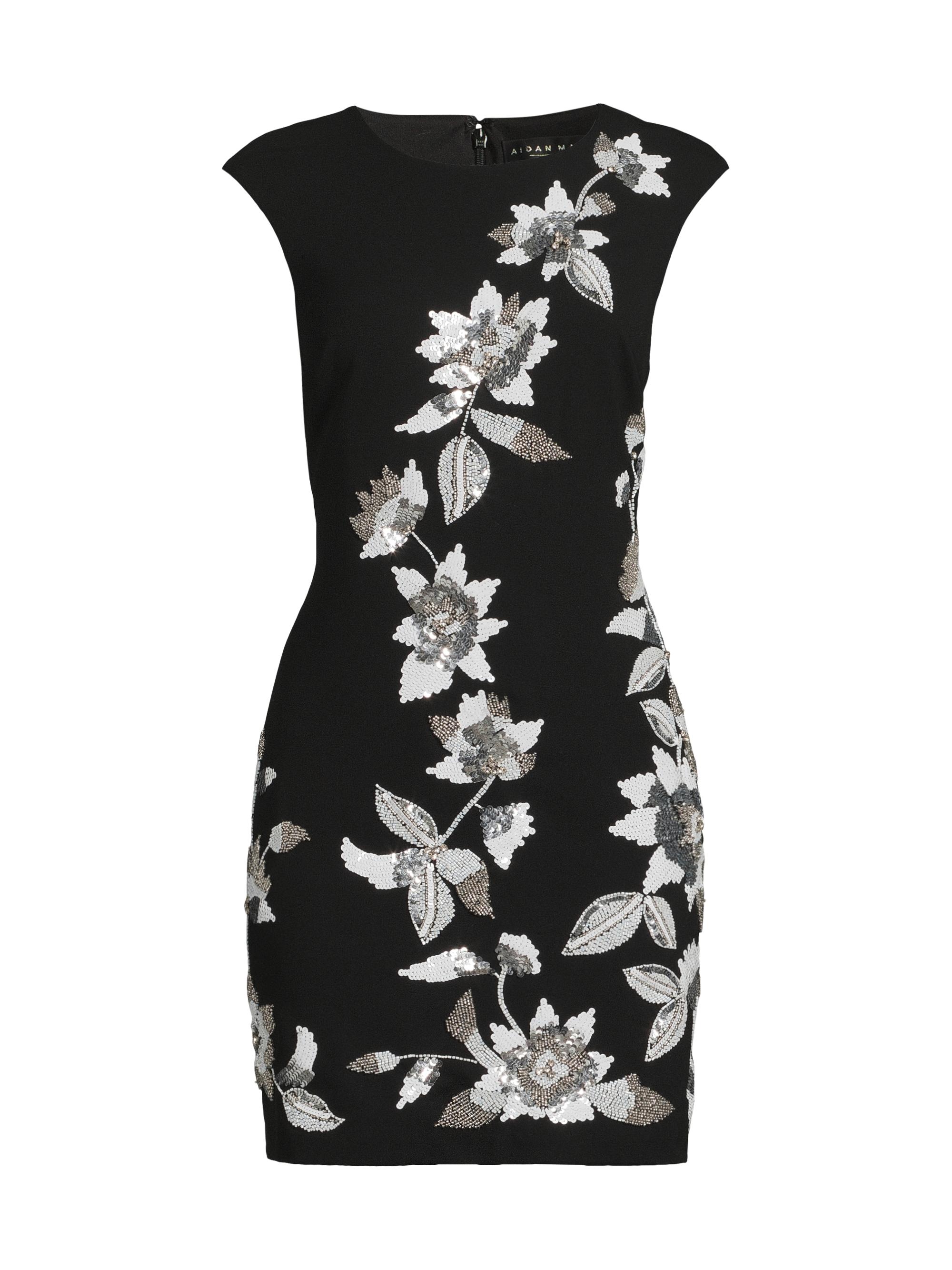 Aidan Mattox Women's Floral Beaded Crepe Minidress - Black