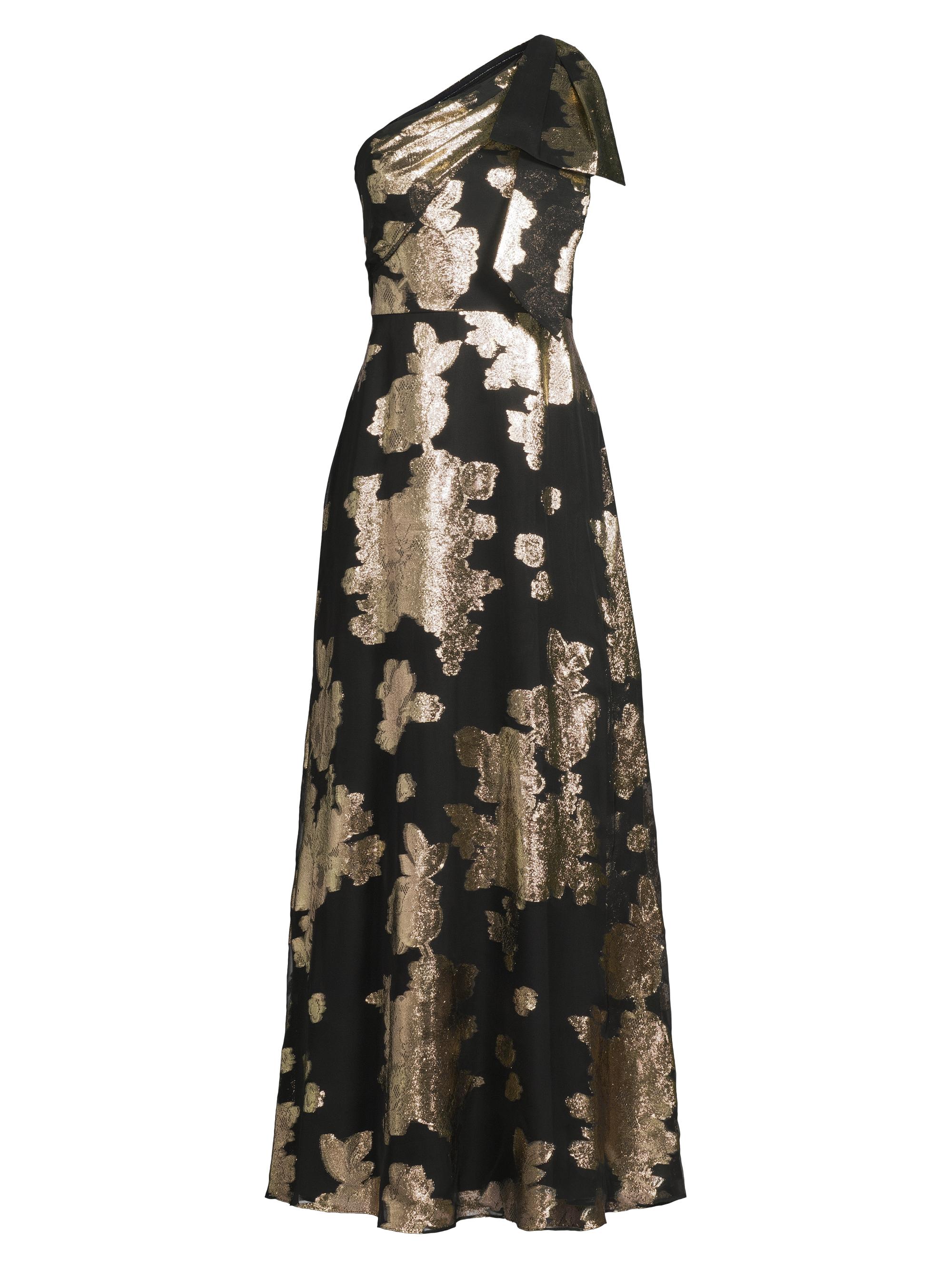 Aidan Mattox Women's Floral Metallic One-Shoulder Gown - Black Gold
