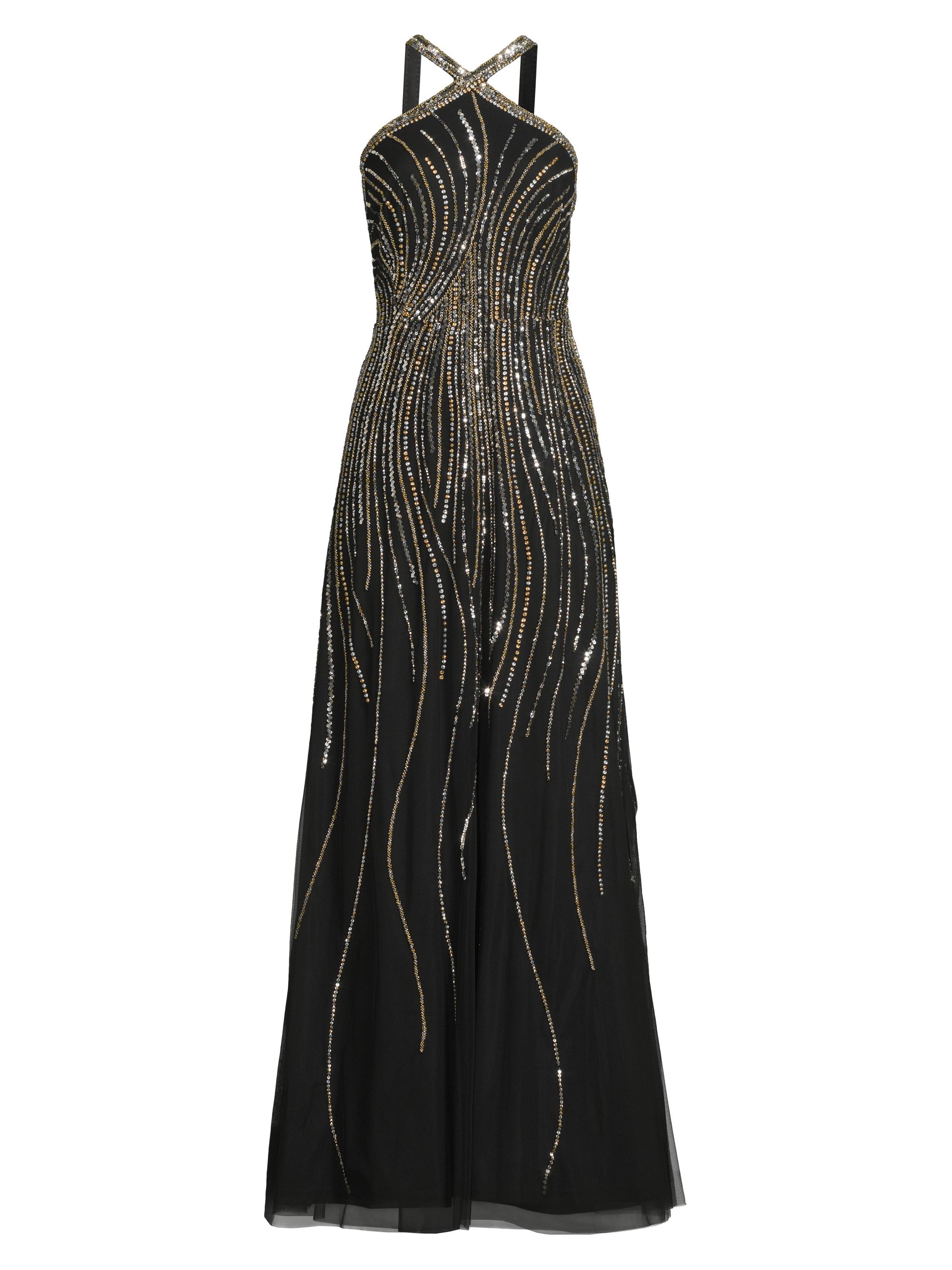Aidan Mattox Women's Beaded Halterneck Sleeveless Gown - Black Gold