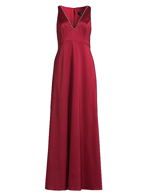 Red Satin Maxi Crystal Party Dress Red Satin Maxi Crystal Party Dress
