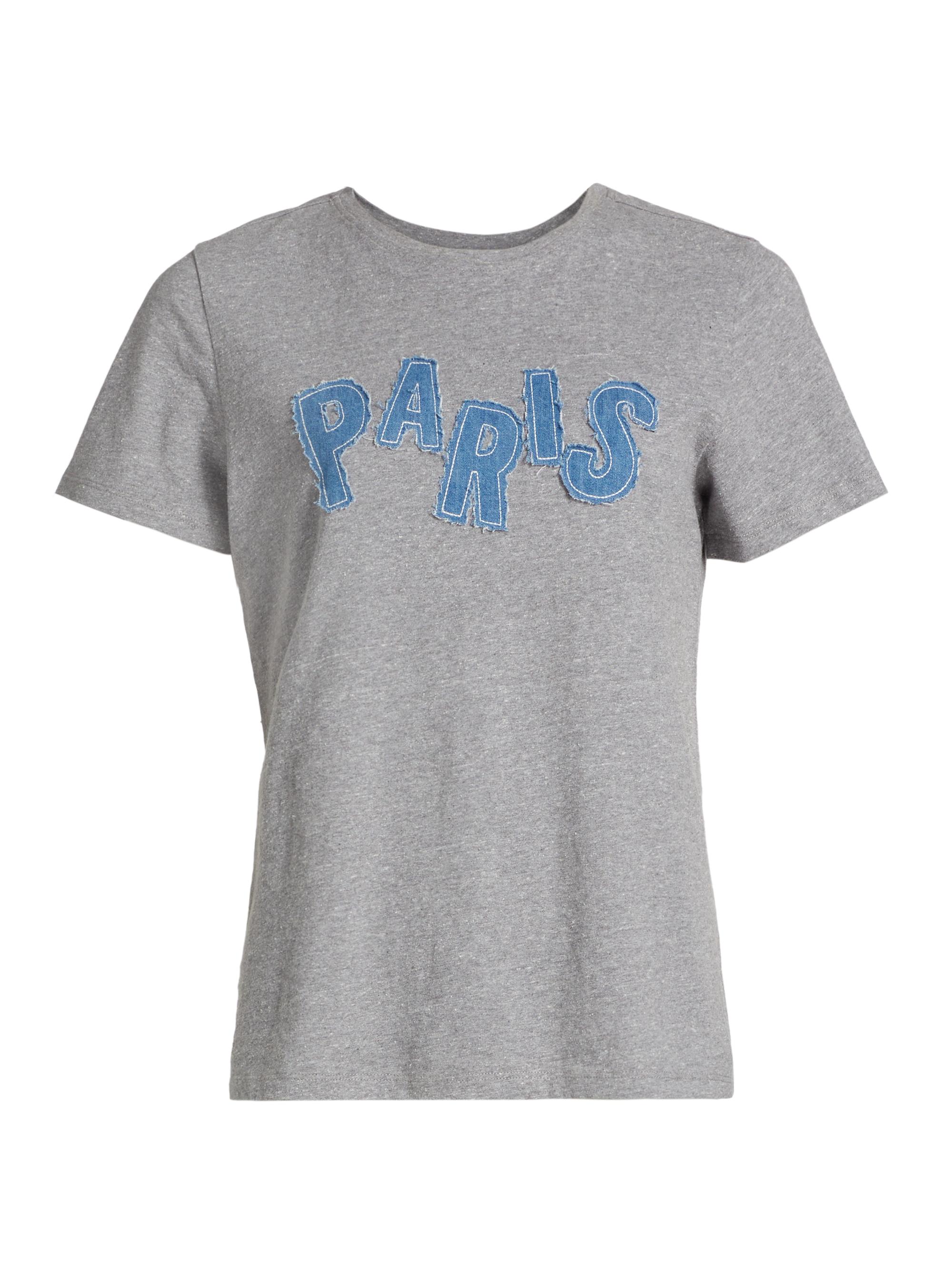 CINQ A SEPT Women's Patched Denim Paris T-Shirt - Heather Grey