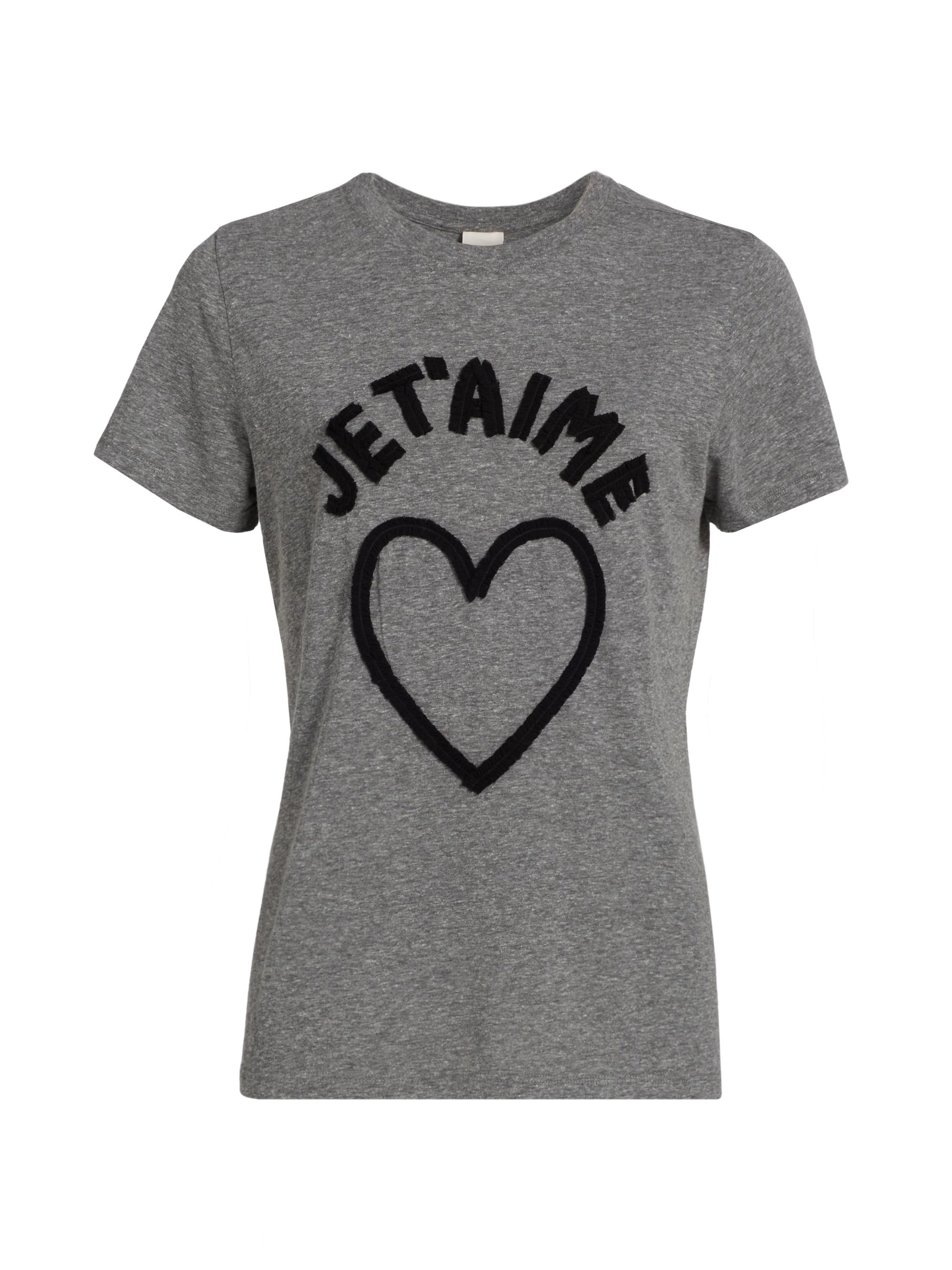 CINQ A SEPT Women's Je T'aime Heart Slub T-Shirt - Heather Grey Black