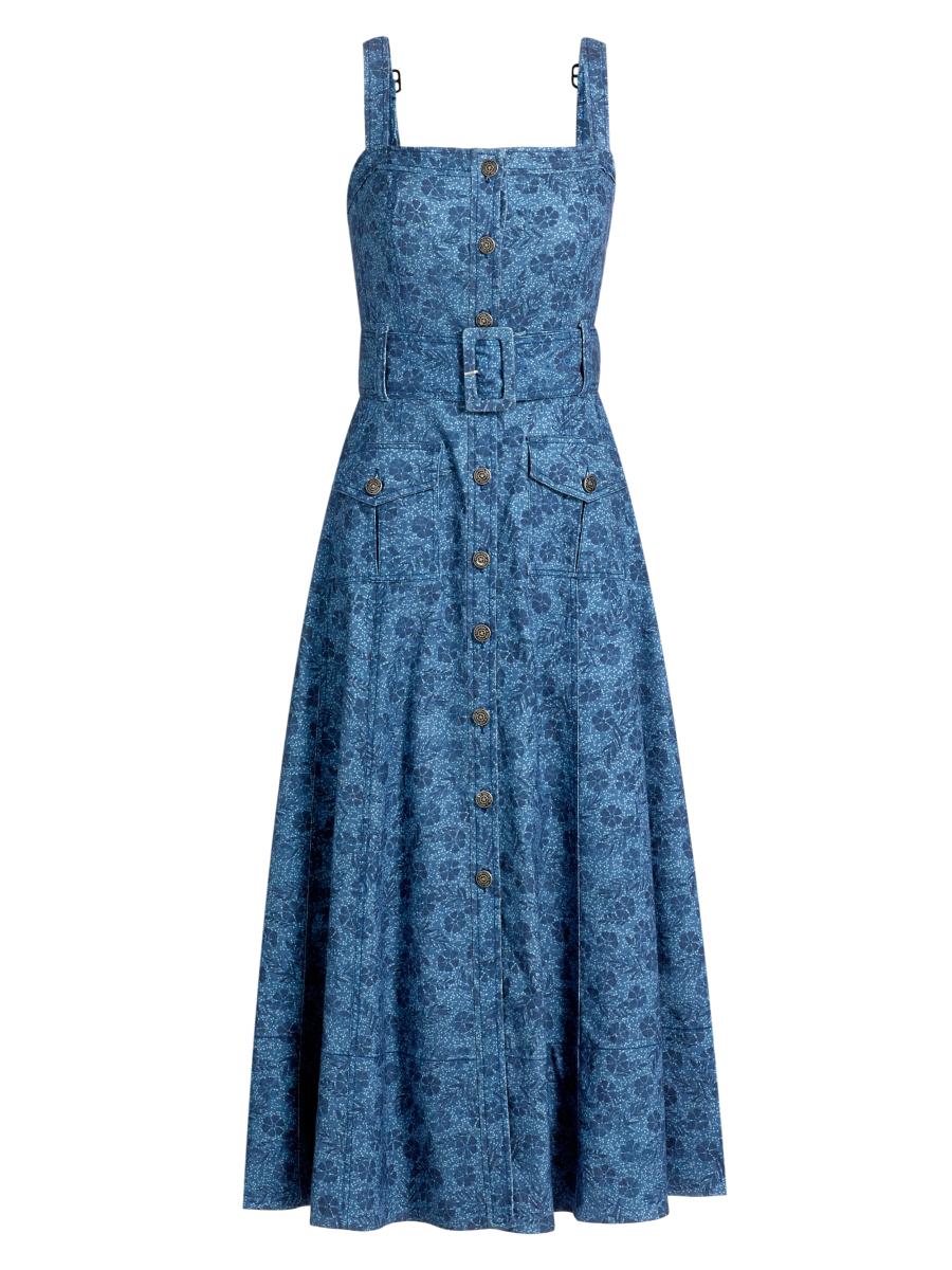 Cinq à Sept Vega Floral Denim Fit-N-Flare Midi-Dress | Saks