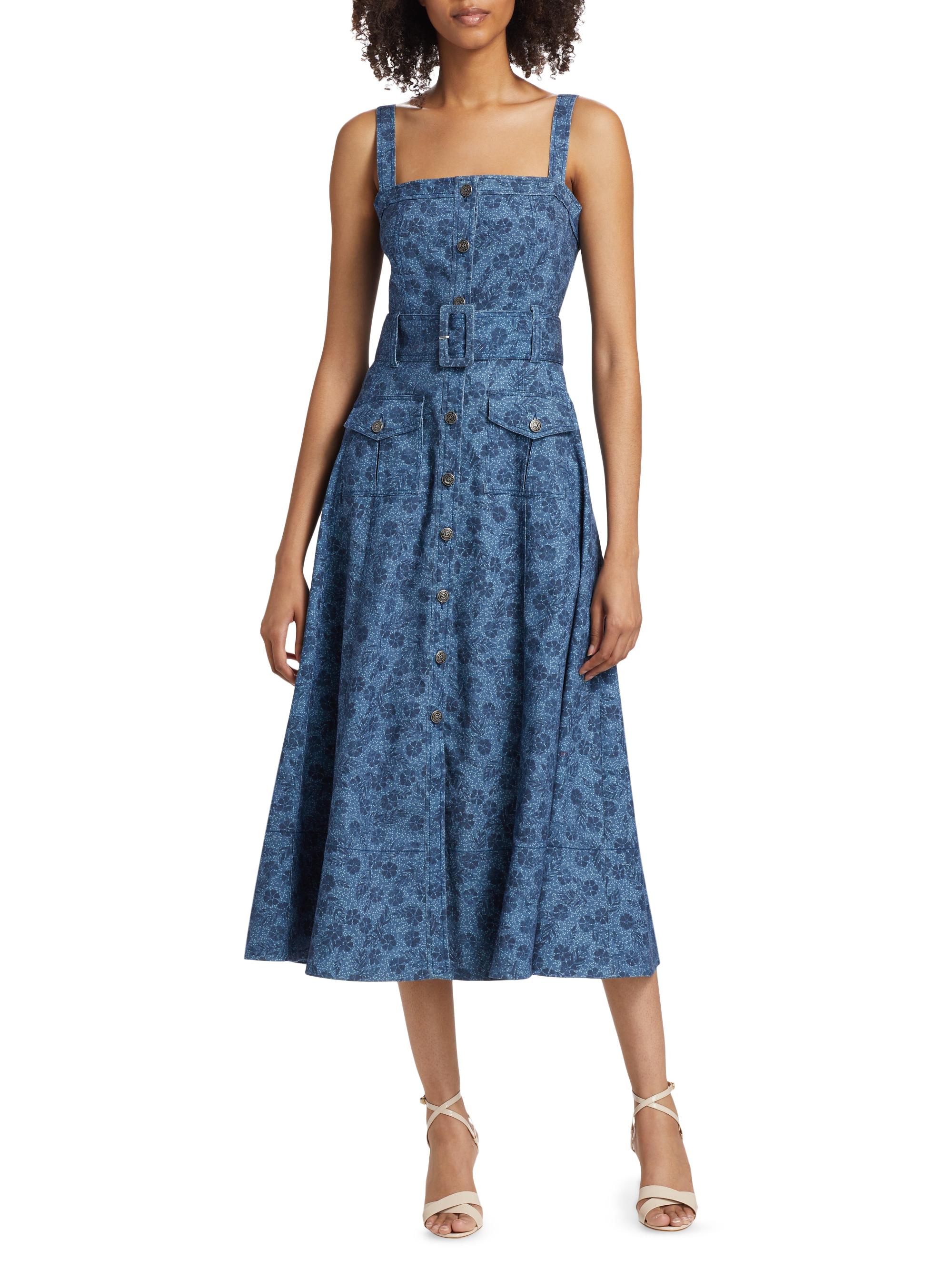 Cinq à Sept Vega Floral Denim Fit-N-Flare Midi-Dress | Saks Fifth Avenue