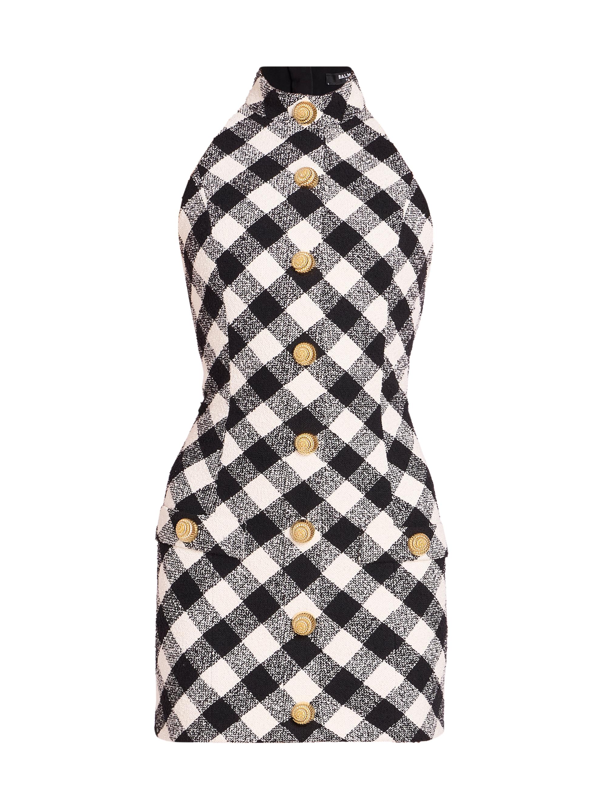 Balmain Women's Check Tweed Halter Minidress - Noir Blanc