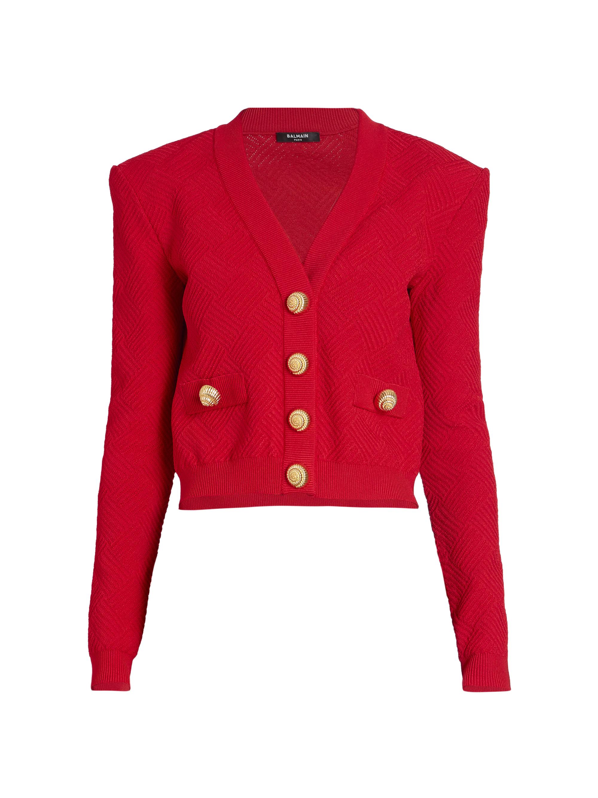 Balmain Women's Basketweave V-Neck Cardigan - Rouge 2