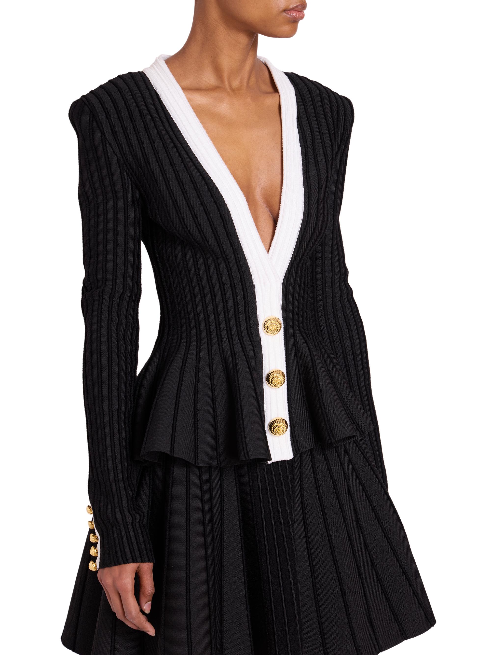 極美品！×BALMAINコラボPコート Balmain Rib-Knit Peplum Jacket | Saks Fifth Avenue