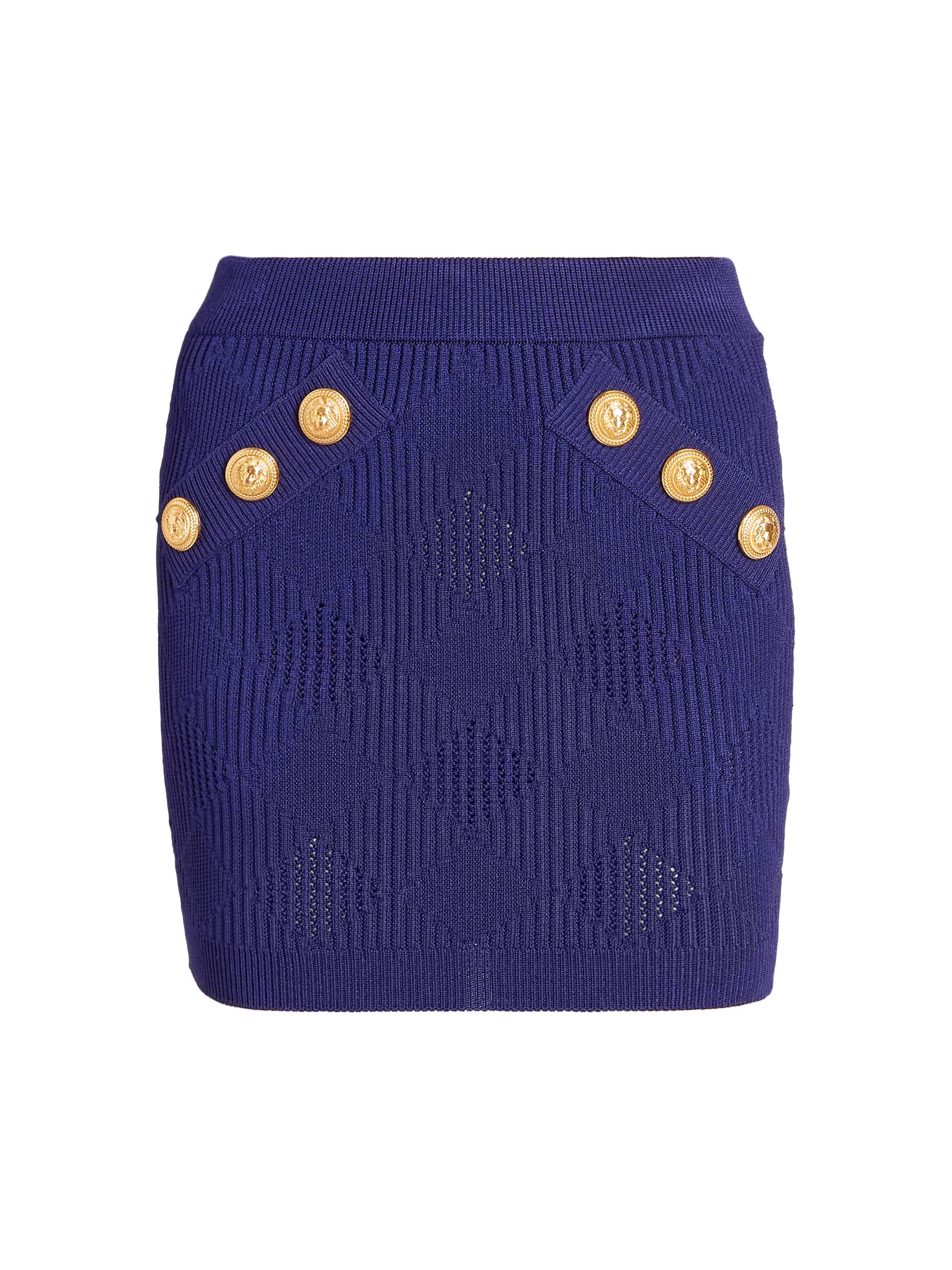 Balmain Women's Textured Knit Miniskirt - Bleu Nuit
