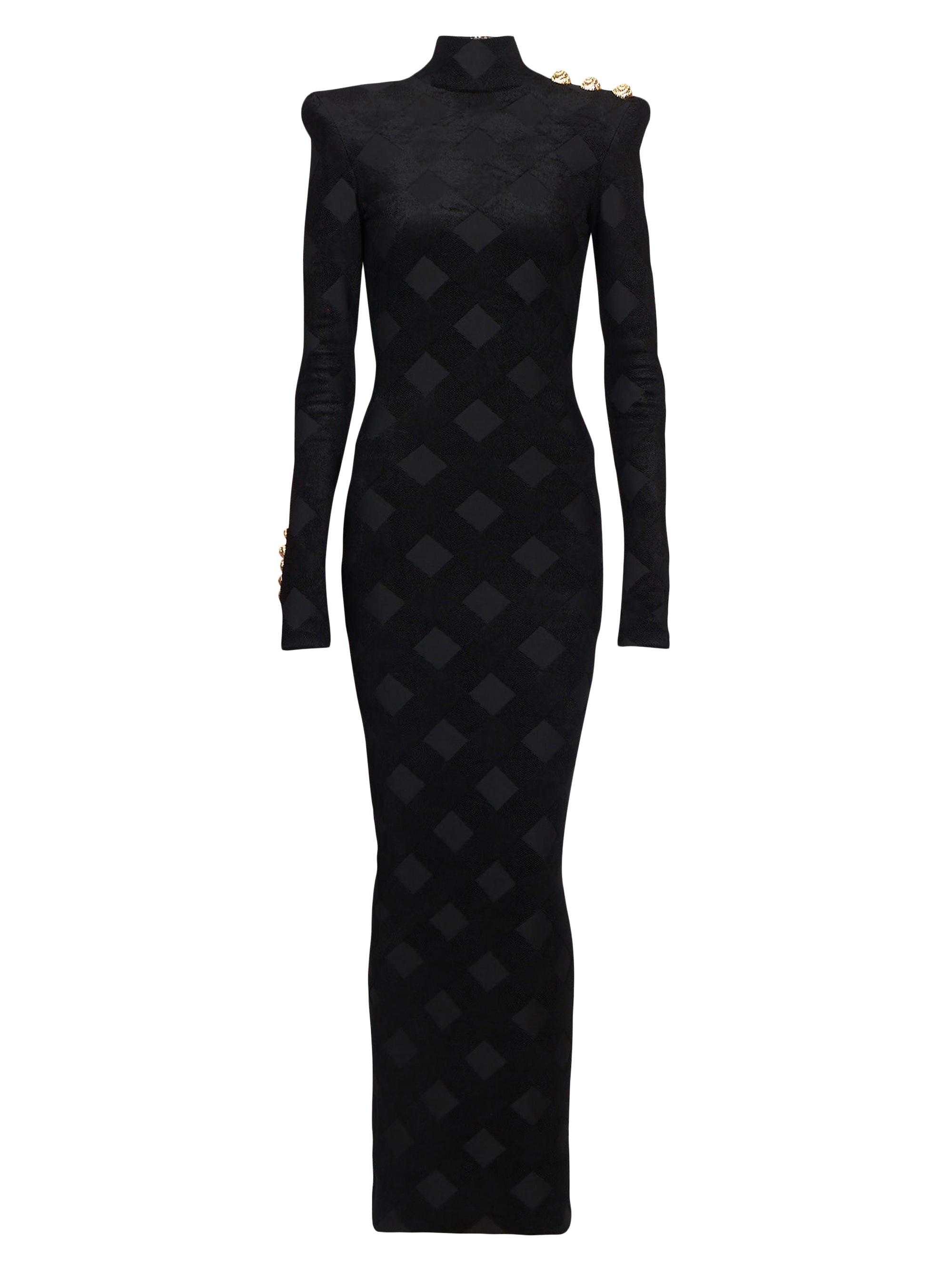 Balmain Women's Vichy Bouclette Long-Sleeve Maxi Dress - Noir