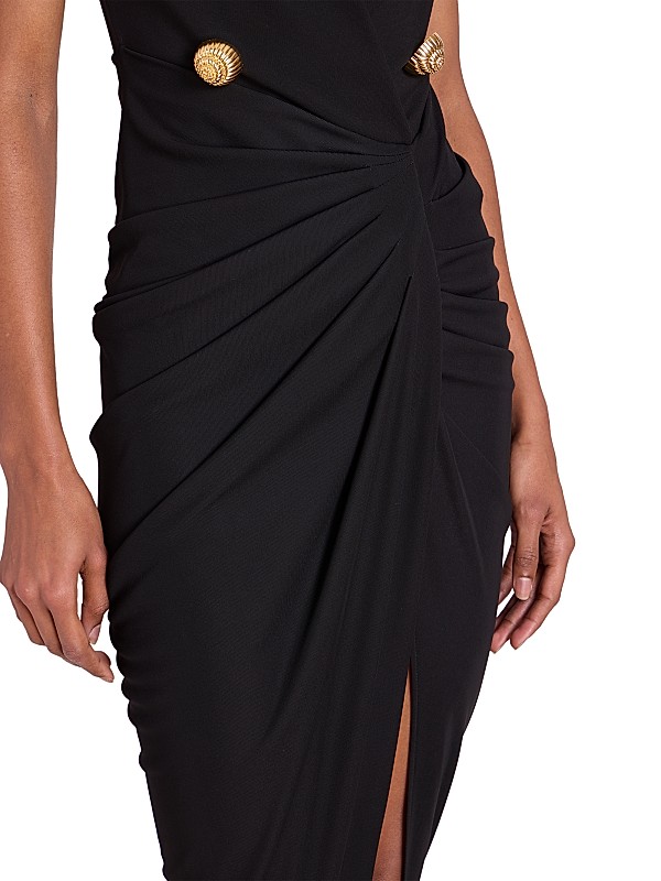 Shop Balmain Faux-Button Draped Maxi Dress | Saks Fifth Avenue Shop Balmain Faux-Button Draped Maxi Dress | Saks Fifth Avenue