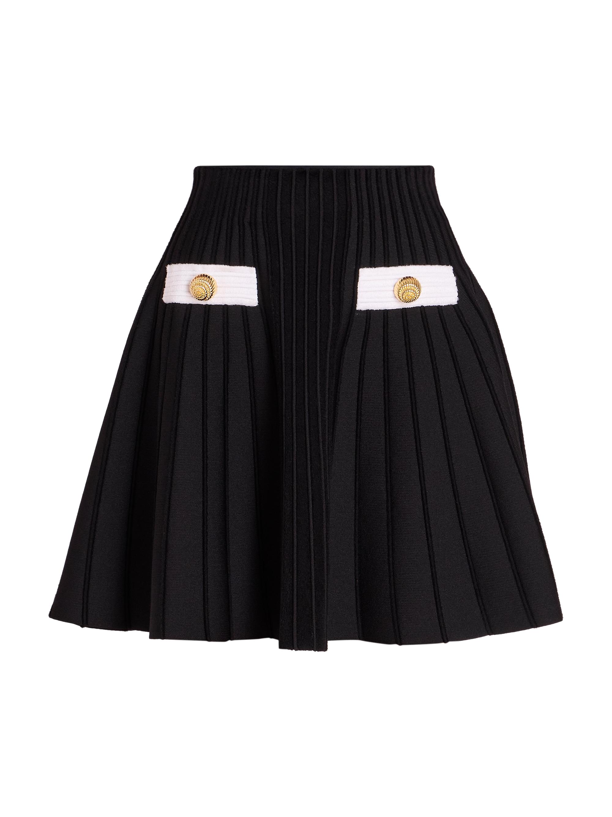 Balmain Women's Rib-Knit Flared Miniskirt - Noir Blanc