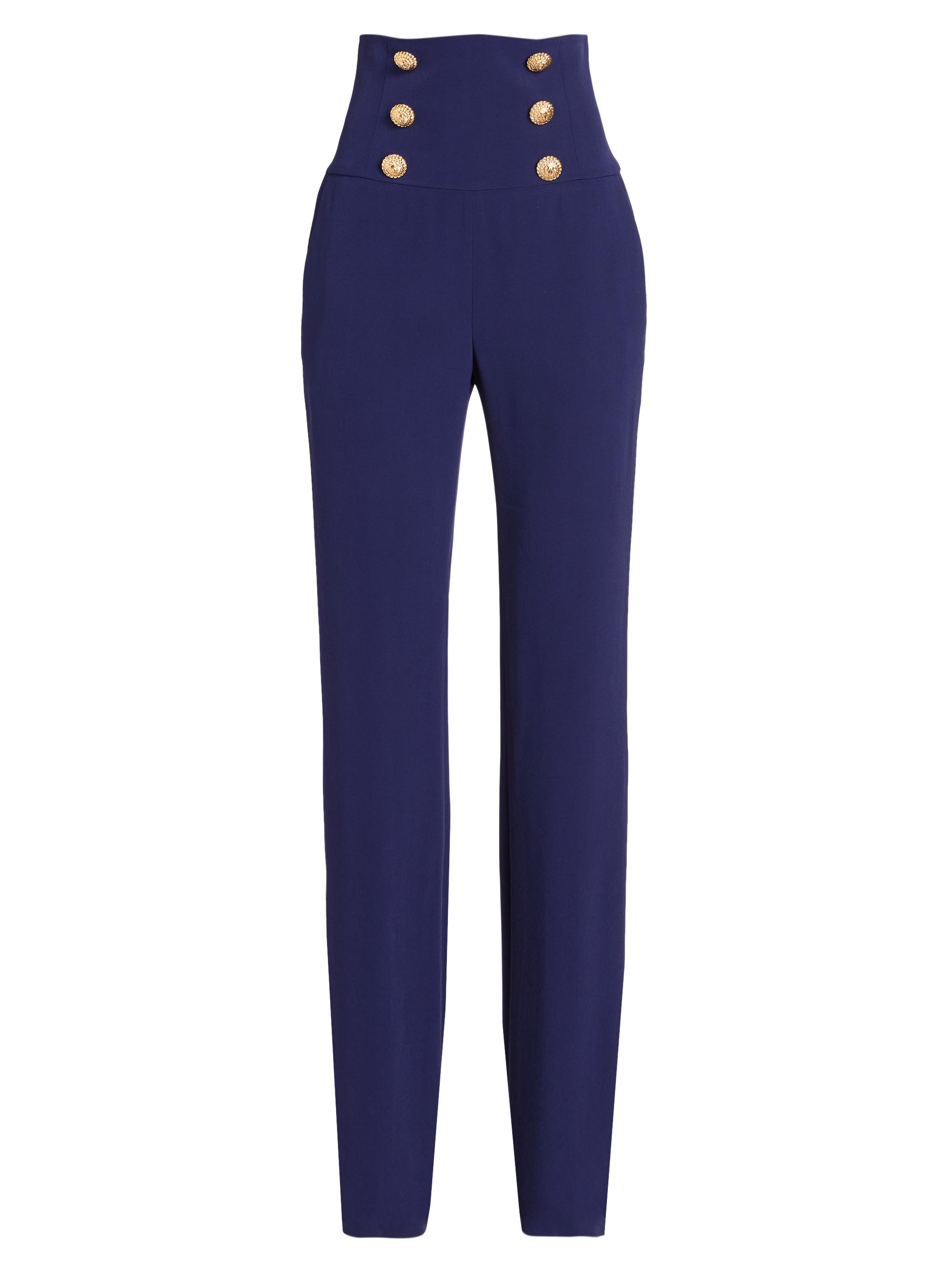 Balmain Women's Crepe High-Rise Slim-Straight Pants - Bleu Nuit