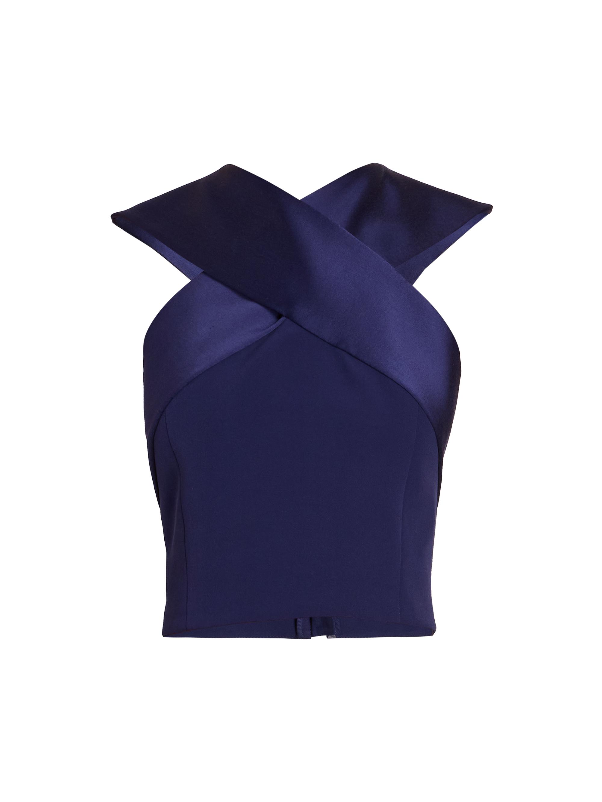 Balmain Women's Satin Cross-Over Top - Bleu Nuit