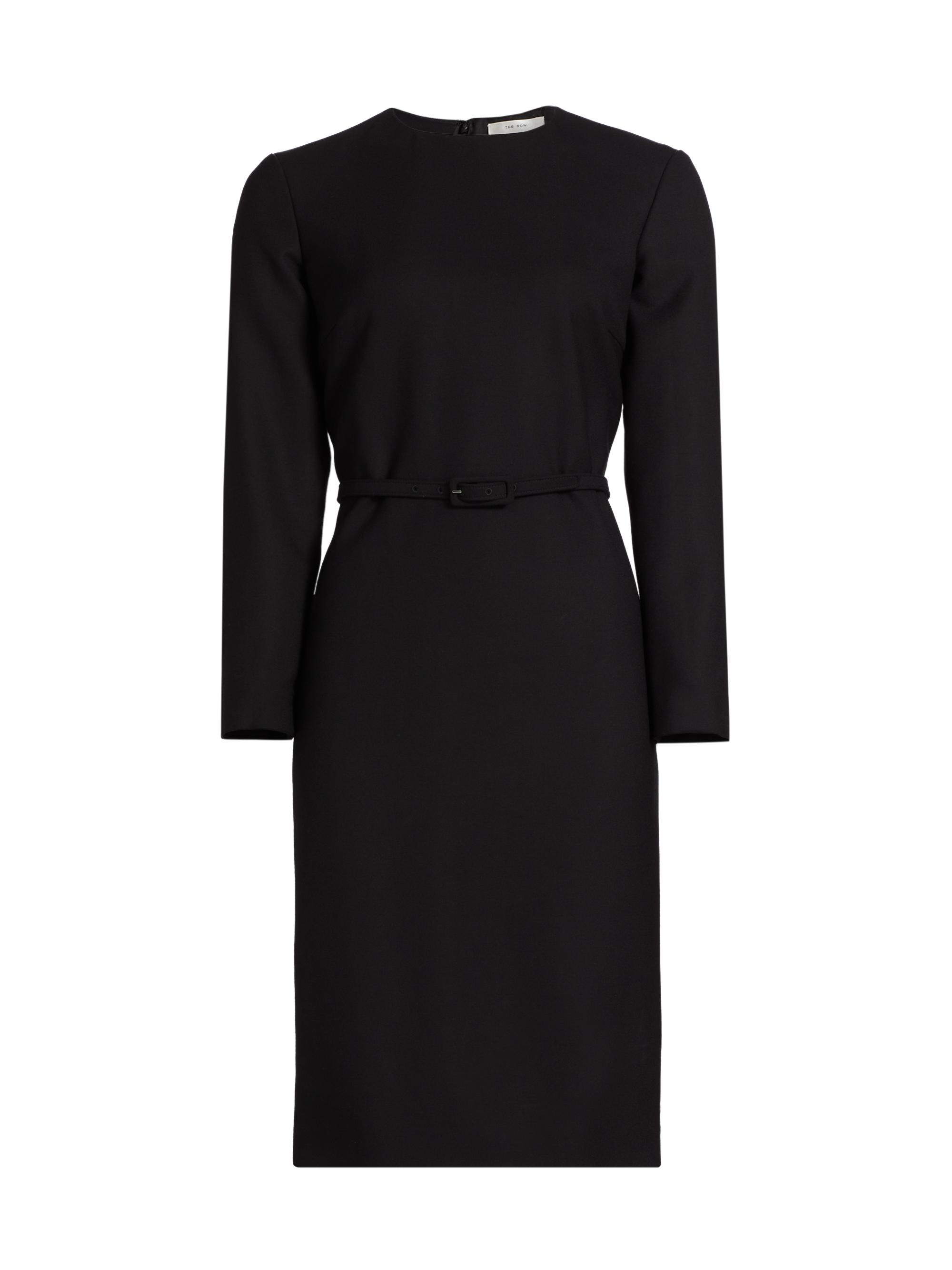 The Row Women's Angeline Belted Wool Knee-Length Dress - Black