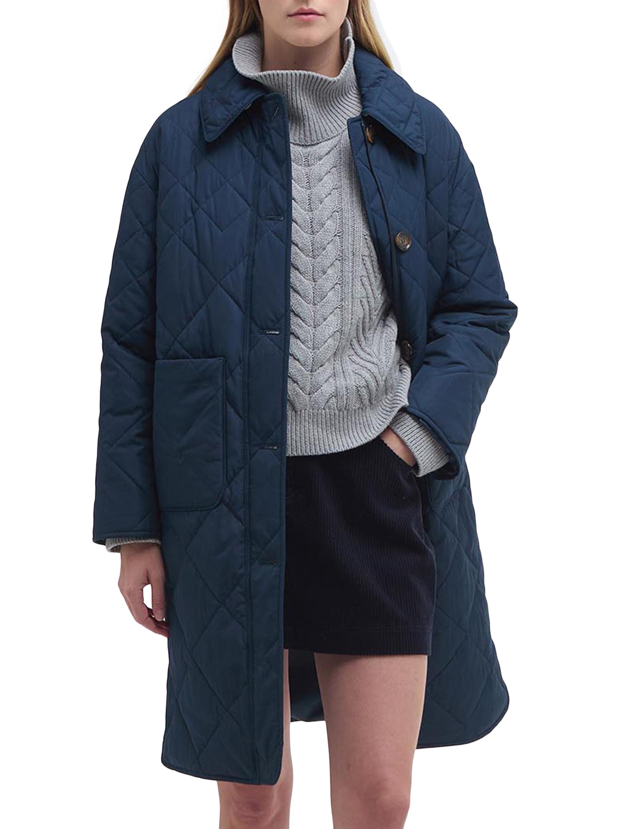 Barbour Women's Cassandra Quilted Long Coat - Navy Sky Dress Tartan