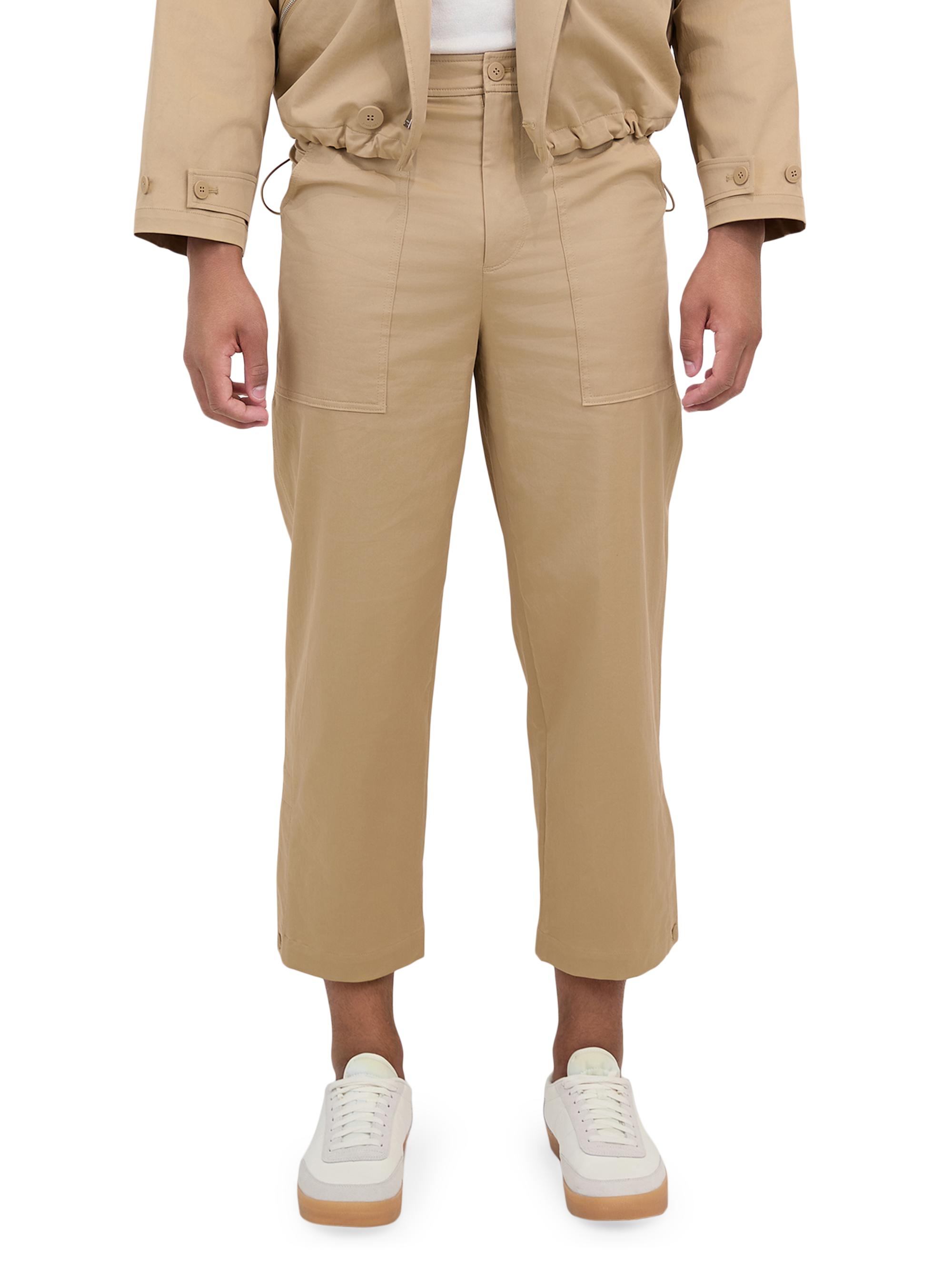 SIMKHAI Men's Kurt Travail Stretch-Cotton Cropped Pants - Khaki