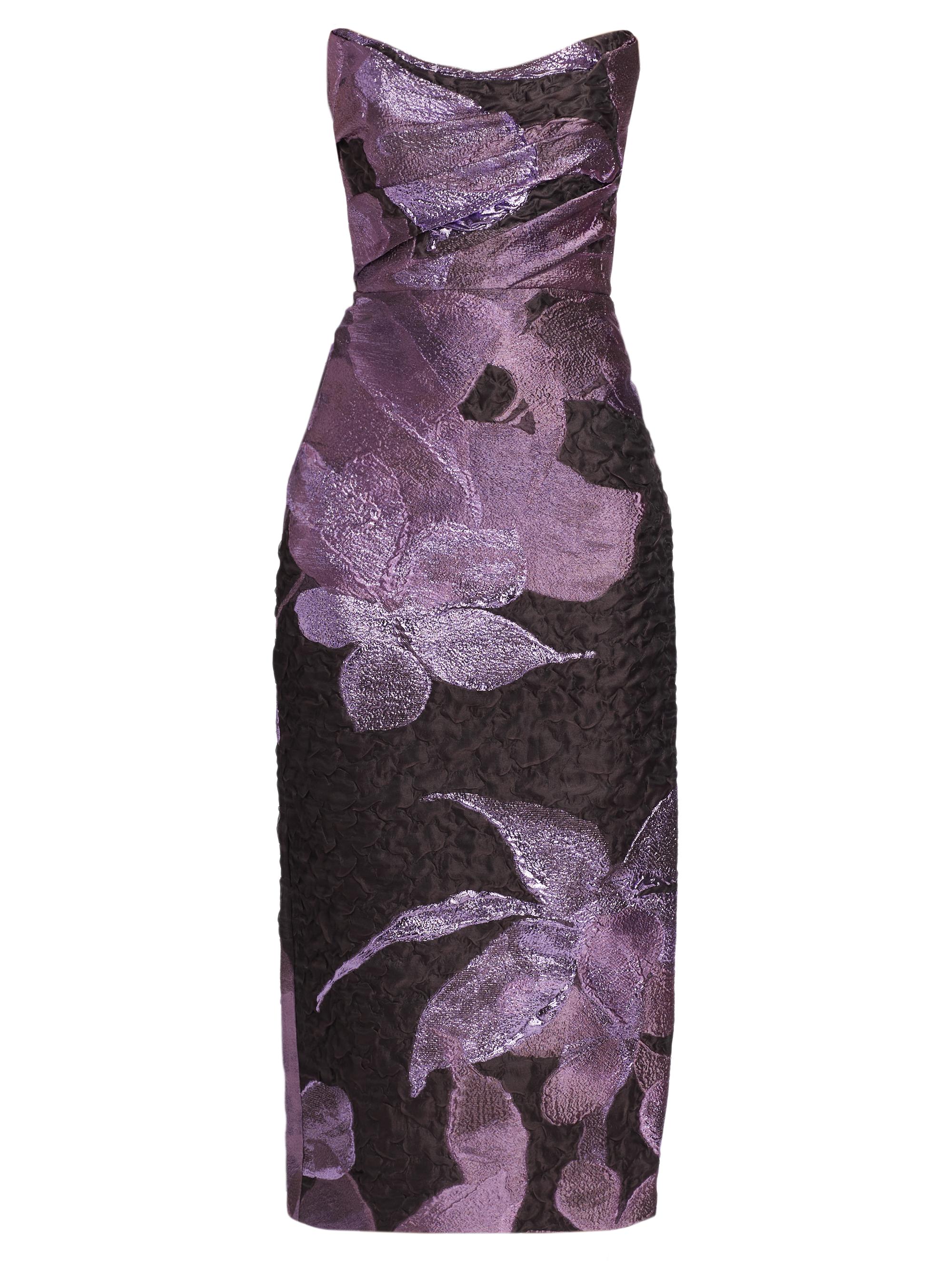 Amsale Women's Floral Strapless Cocktail Dress - Lilac Chocolate