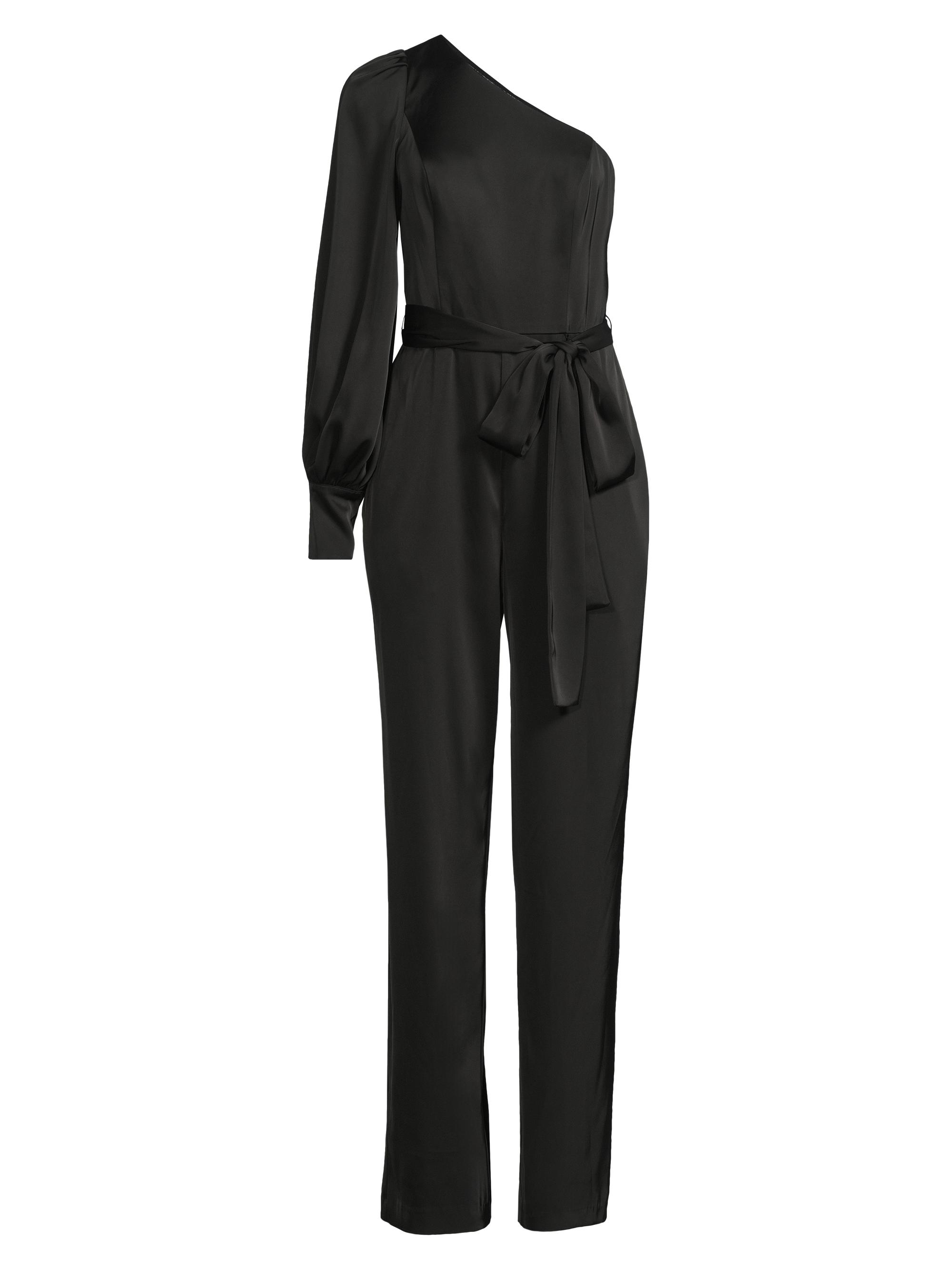 Liv Foster Women's Satin One-Shoulder Tie-Waist Jumpsuit - Black