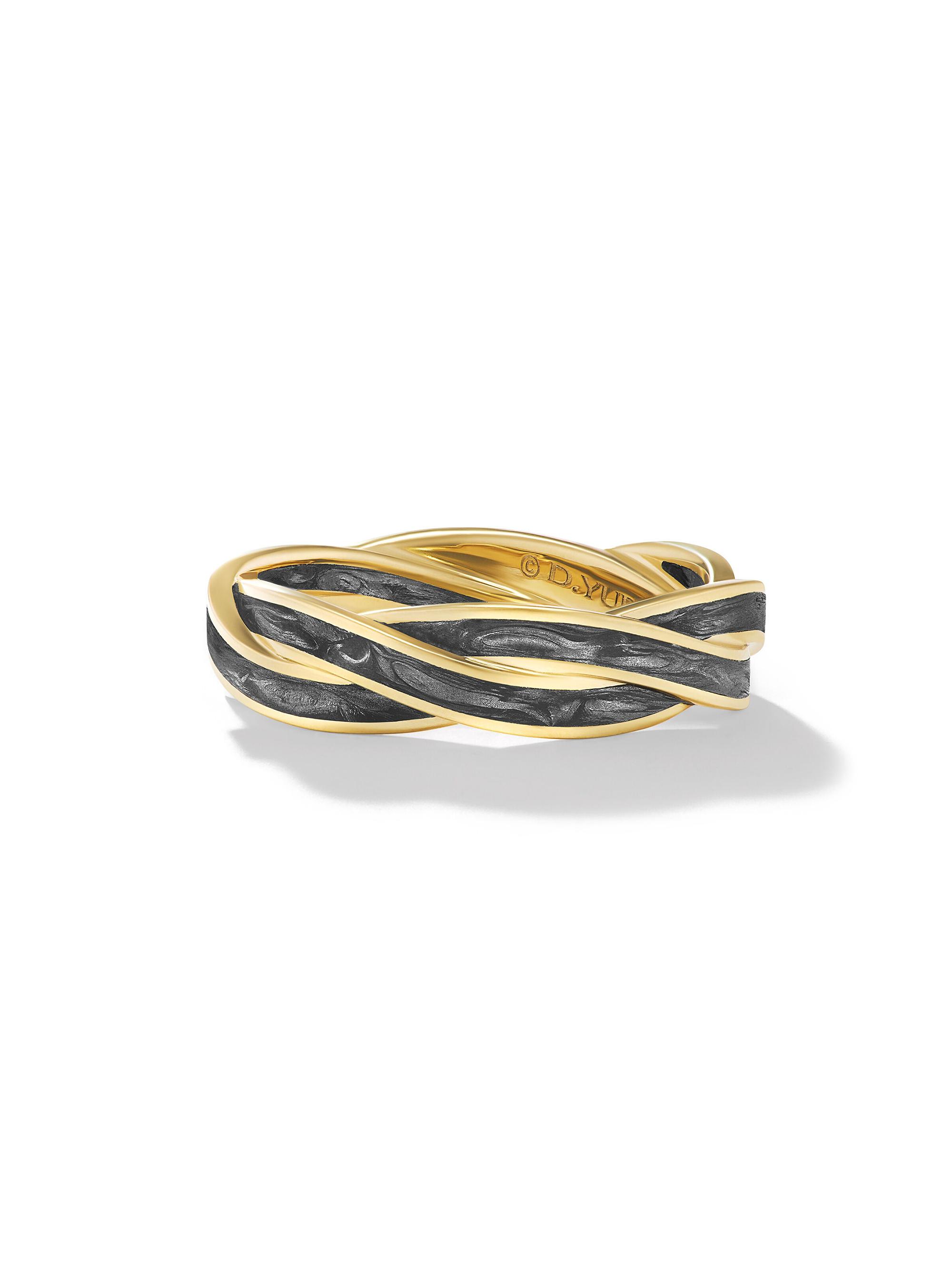 David Yurman Men's DY Helios Band Ring in 18K Yellow Gold - Forged Carbon