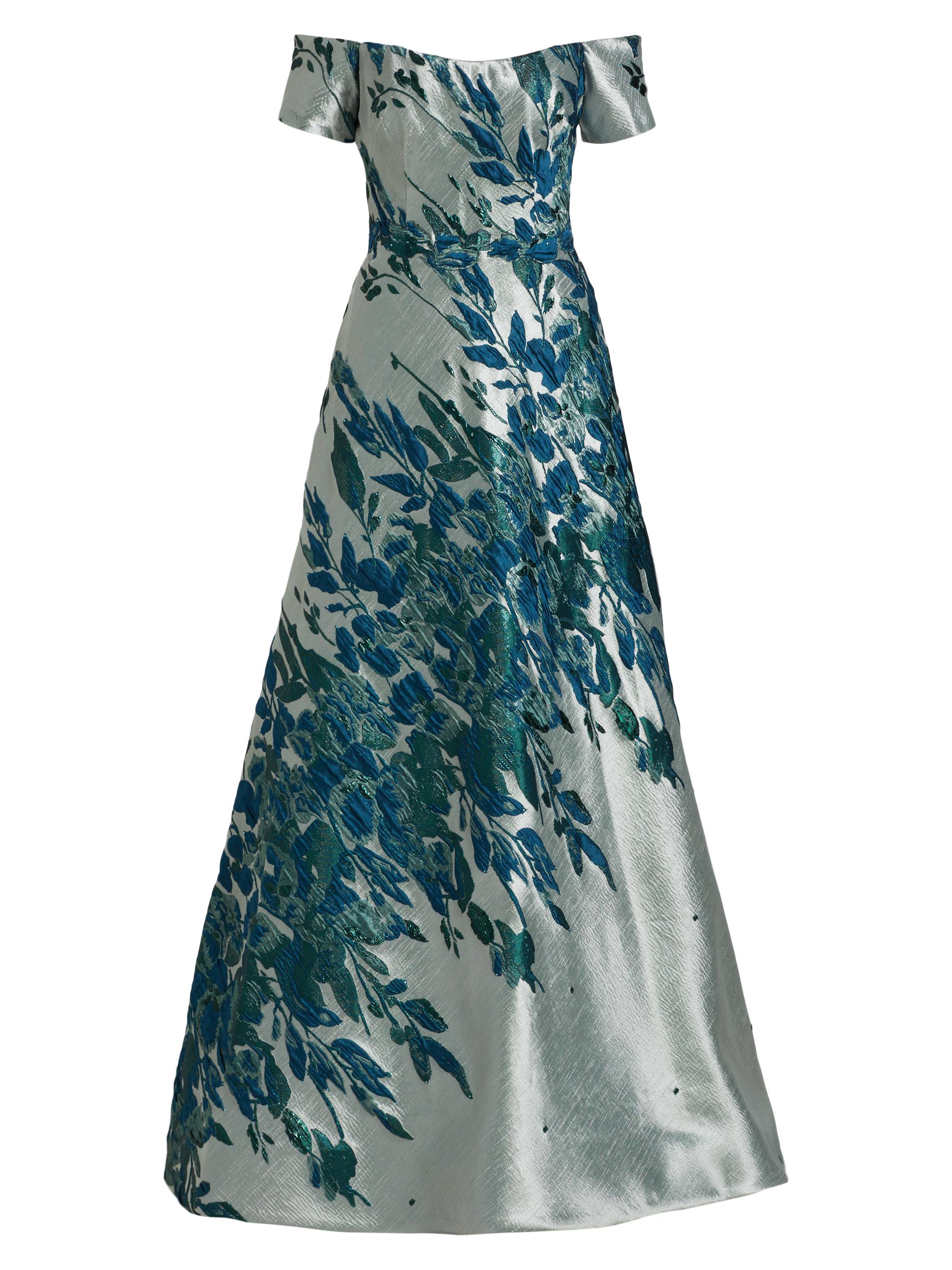 Rene Ruiz Collection Women's Border Jacquard Off-The-Shoulder Gown - Sage Multi