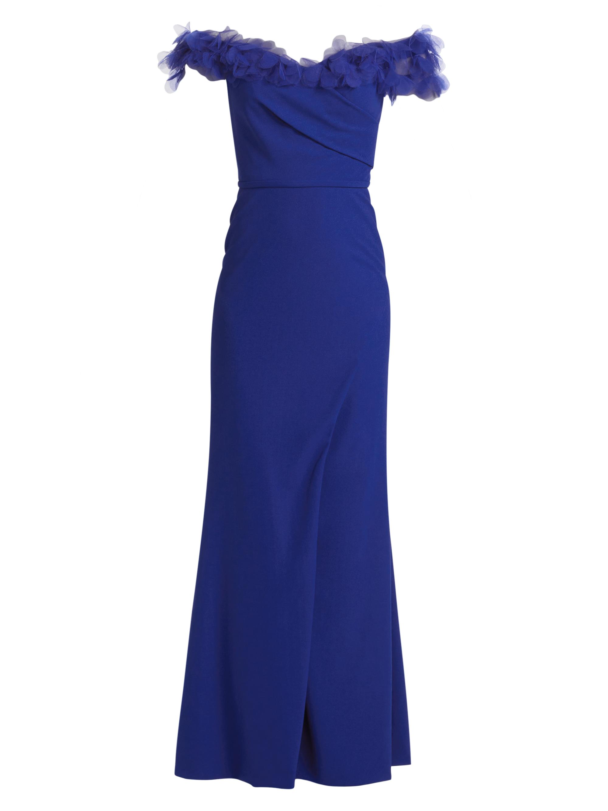 Rene Ruiz Collection Women's Tulle Flower & Crepe Column Gown - Blue