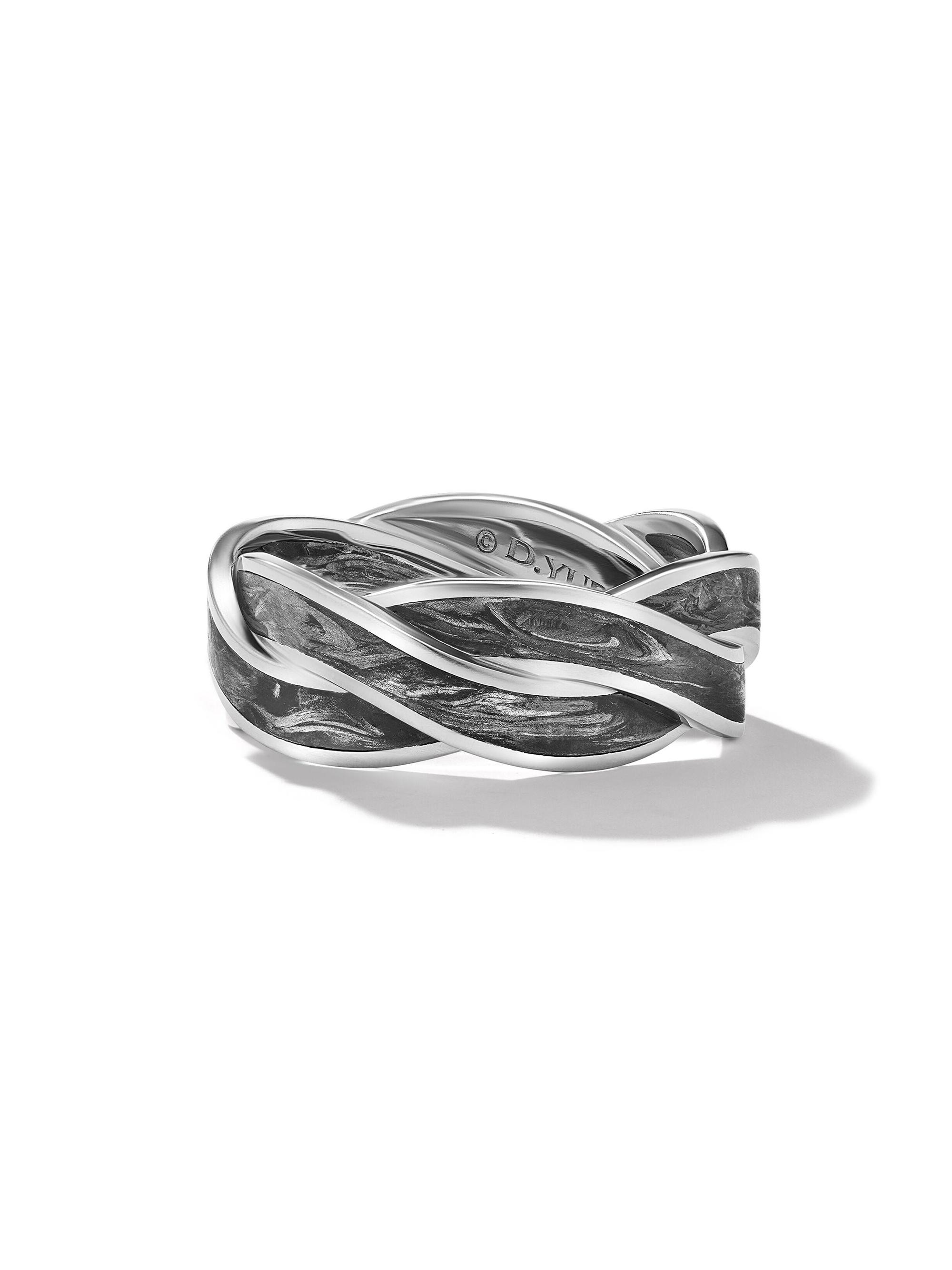 David Yurman Men's DY Helios Band Ring in 18K White Gold - Forged Carbon