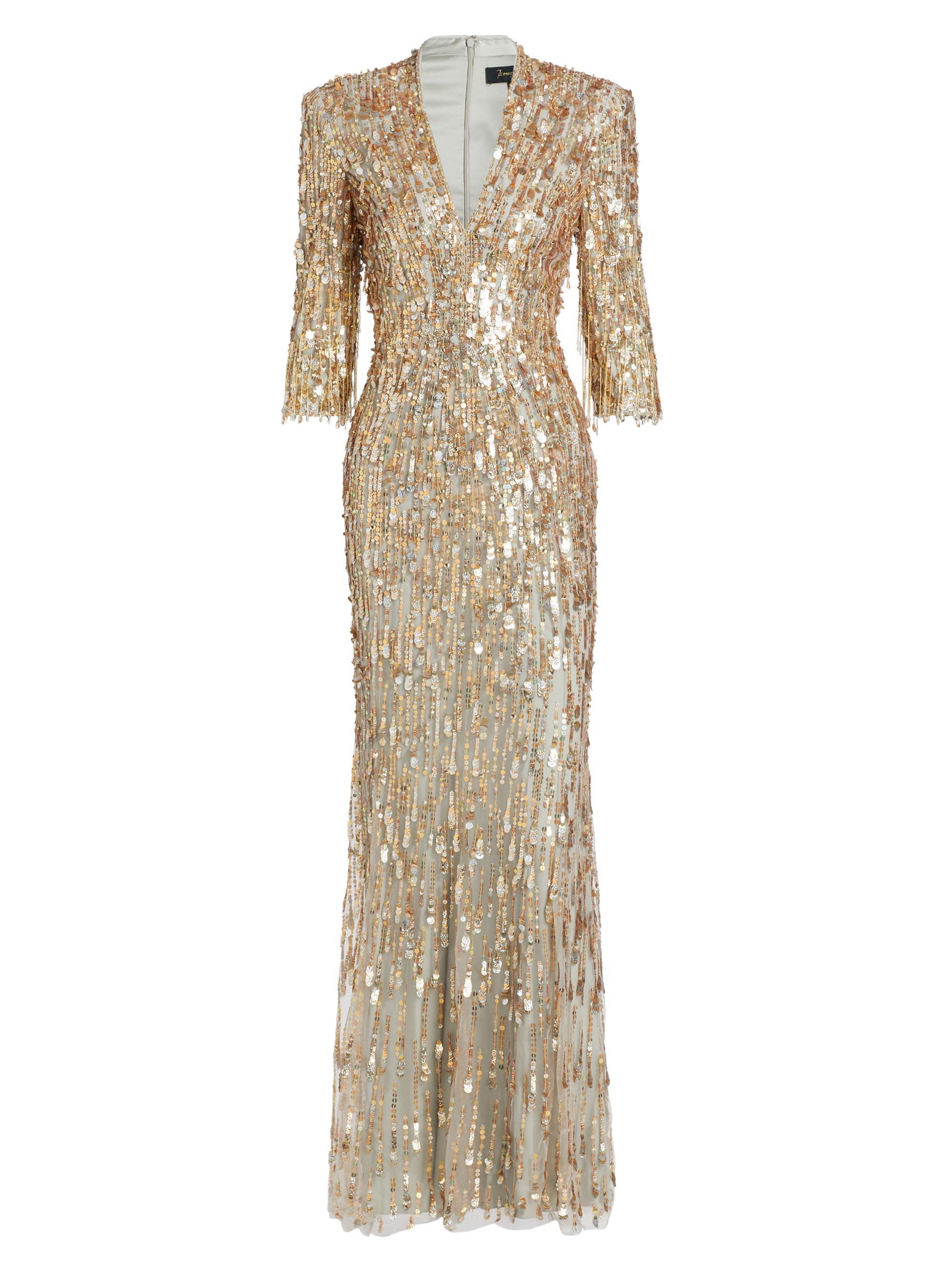 Jenny Packham Women's Oscar Sequined V-neck Sheath Gown - Moondust