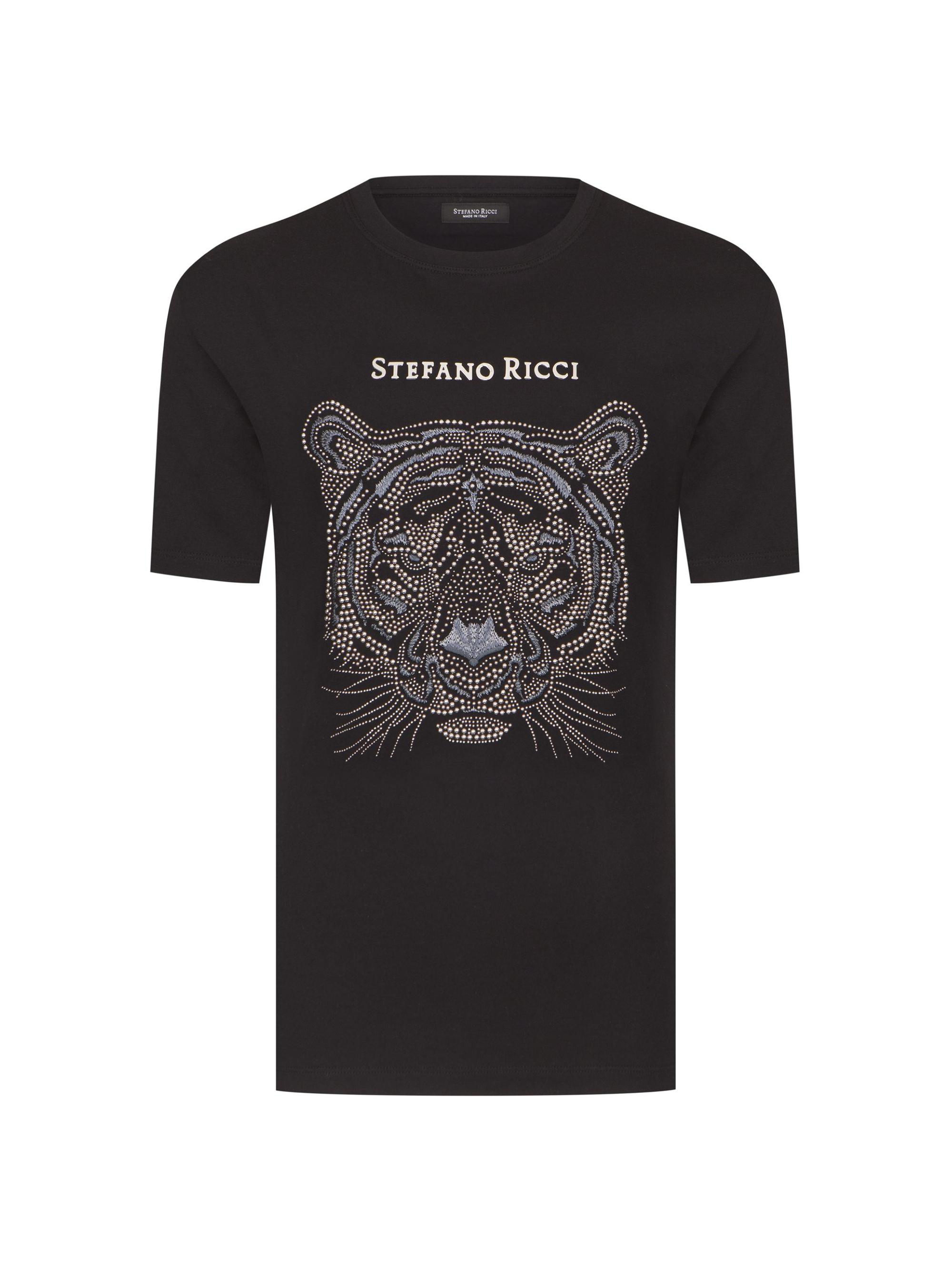 Stefano Ricci Men's Tiger Motif T-Shirt - Blue Navy