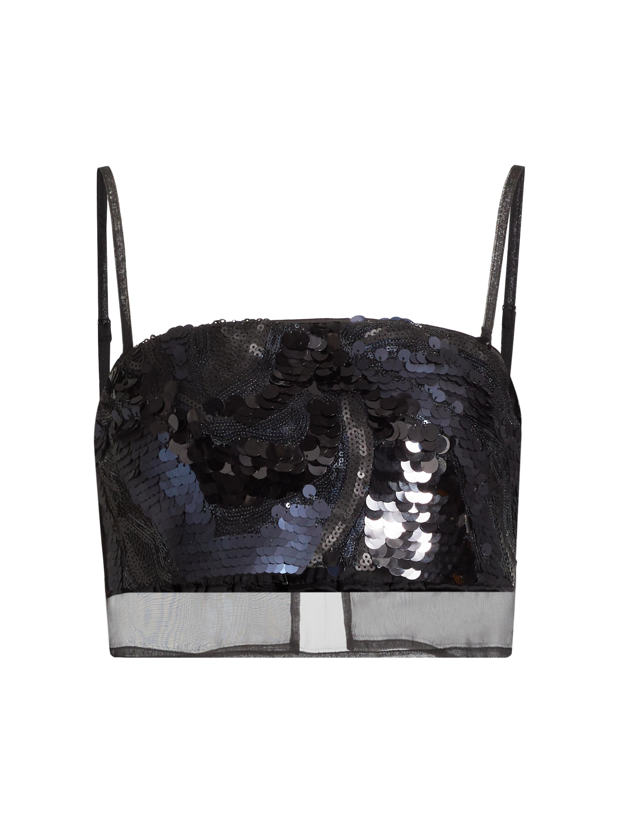 Sabina Musáyev Women's Centauri Sequined Chiffon Crop Top - Navy