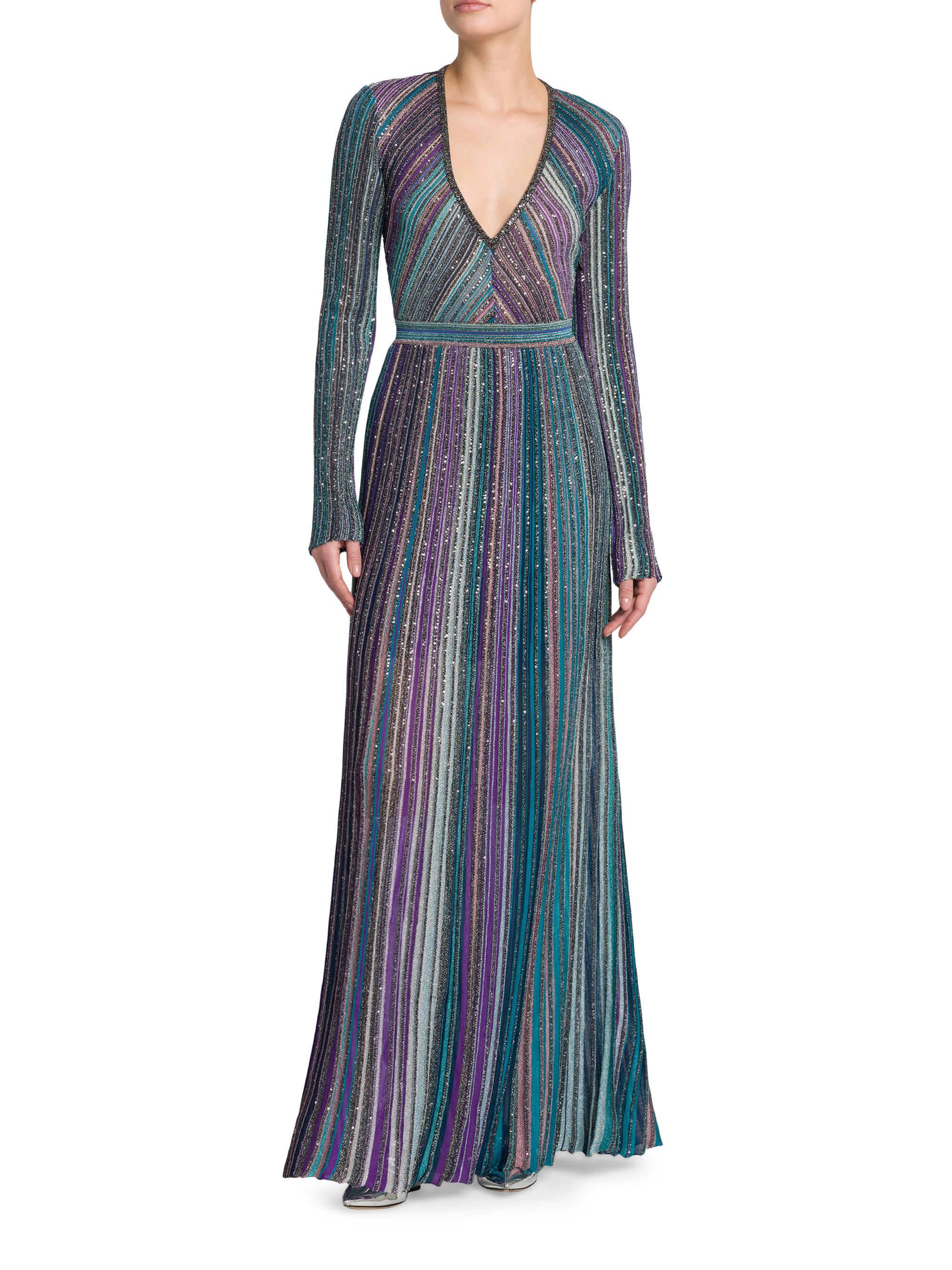 Missoni Metallic Striped V-Neck Dress | Saks Fifth Avenue