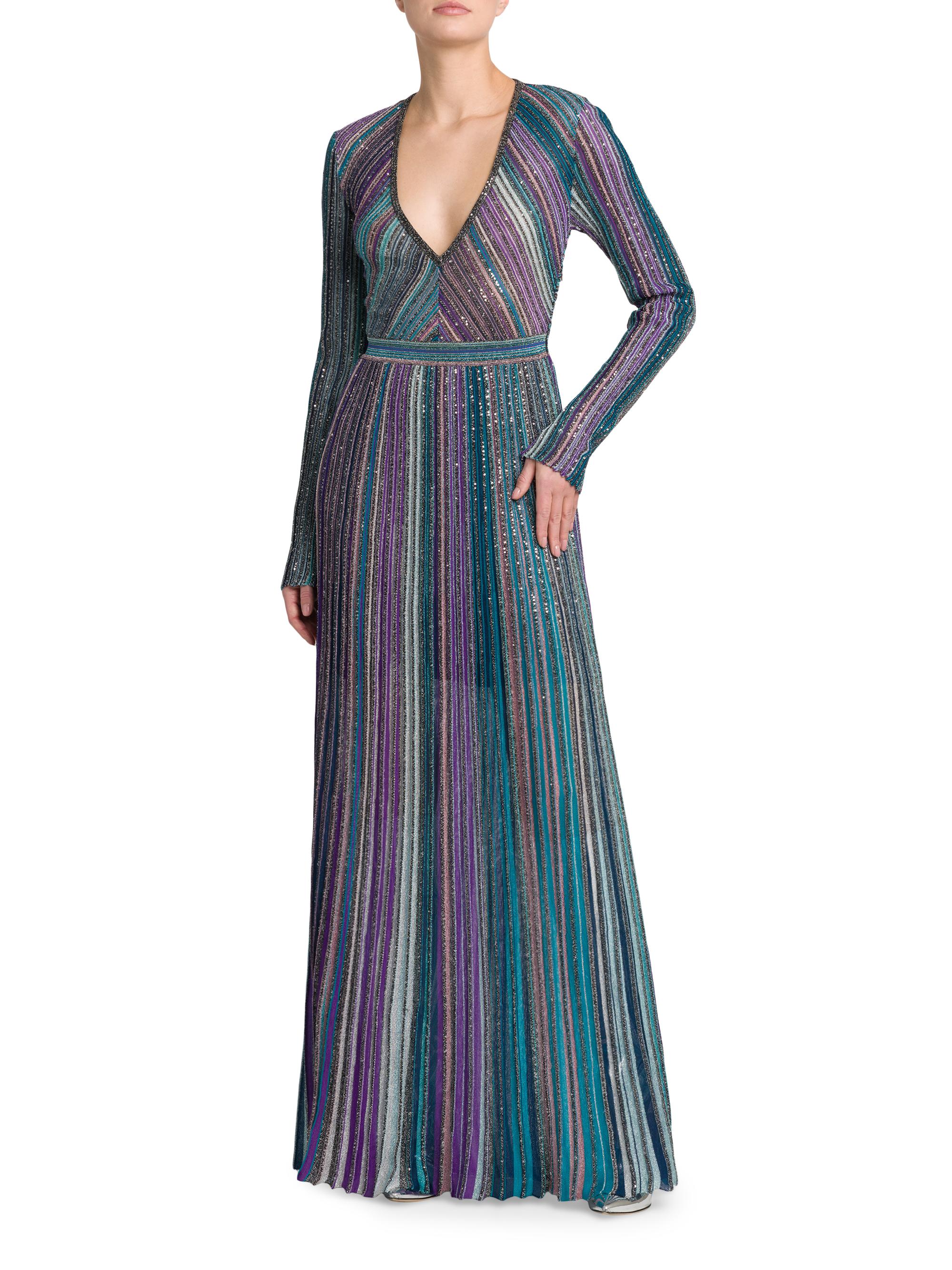 Missoni Metallic Striped V-Neck Dress Saks Fifth Avenue