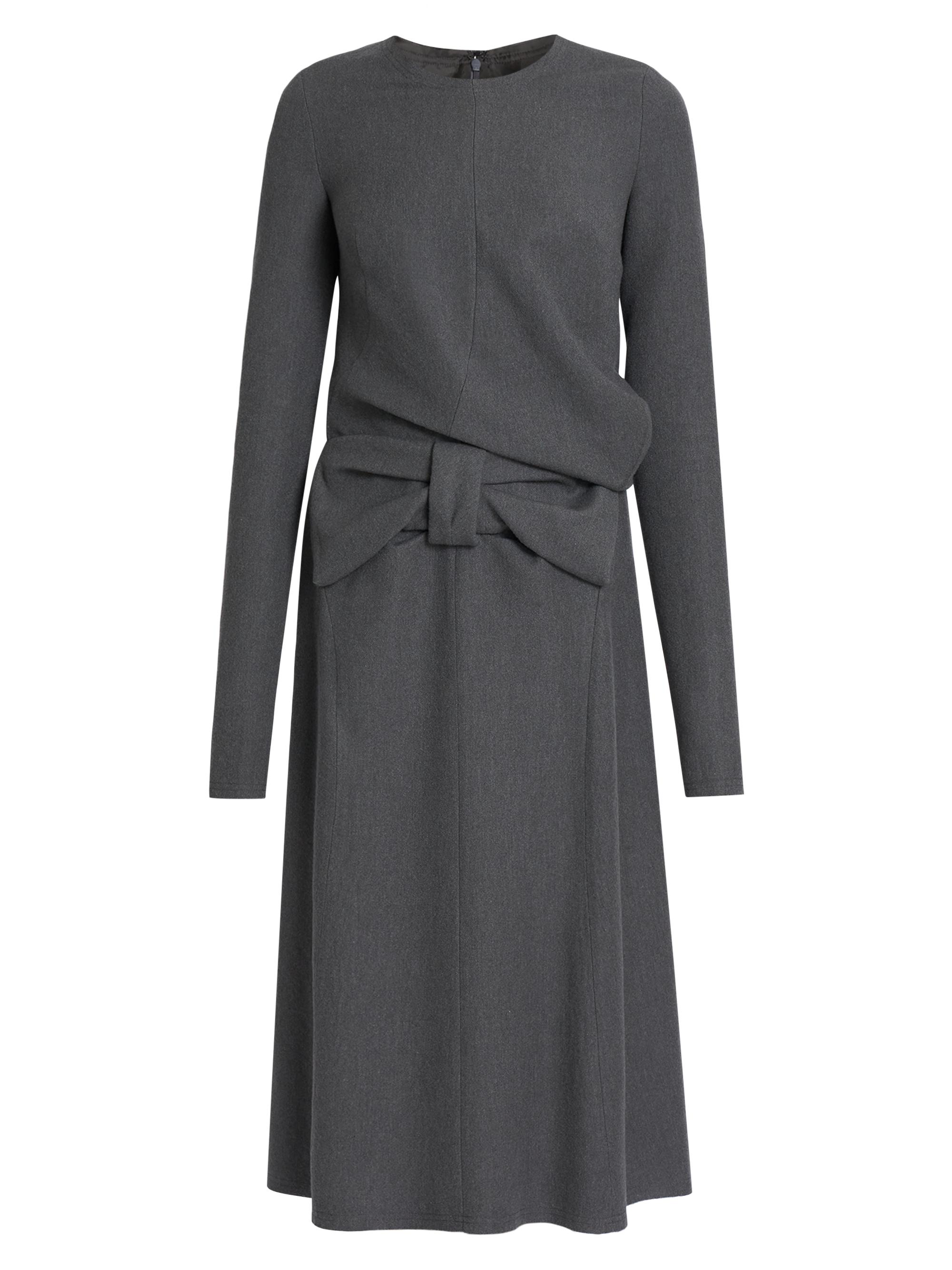 Maison Margiela Women's Wool-Cotton Bow Midi-Dress - Dark Grey Melange