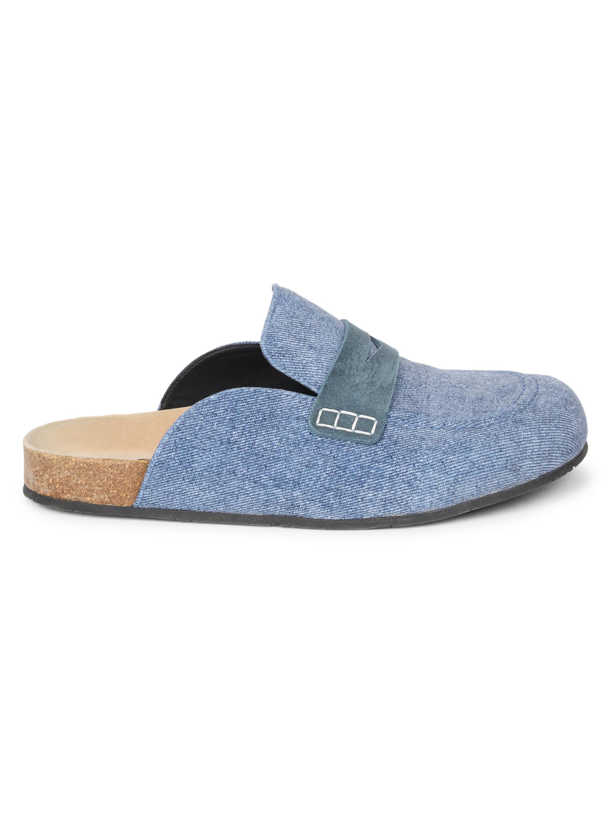 JW Anderson Men's Denim-Print Velvet Mules - Denim