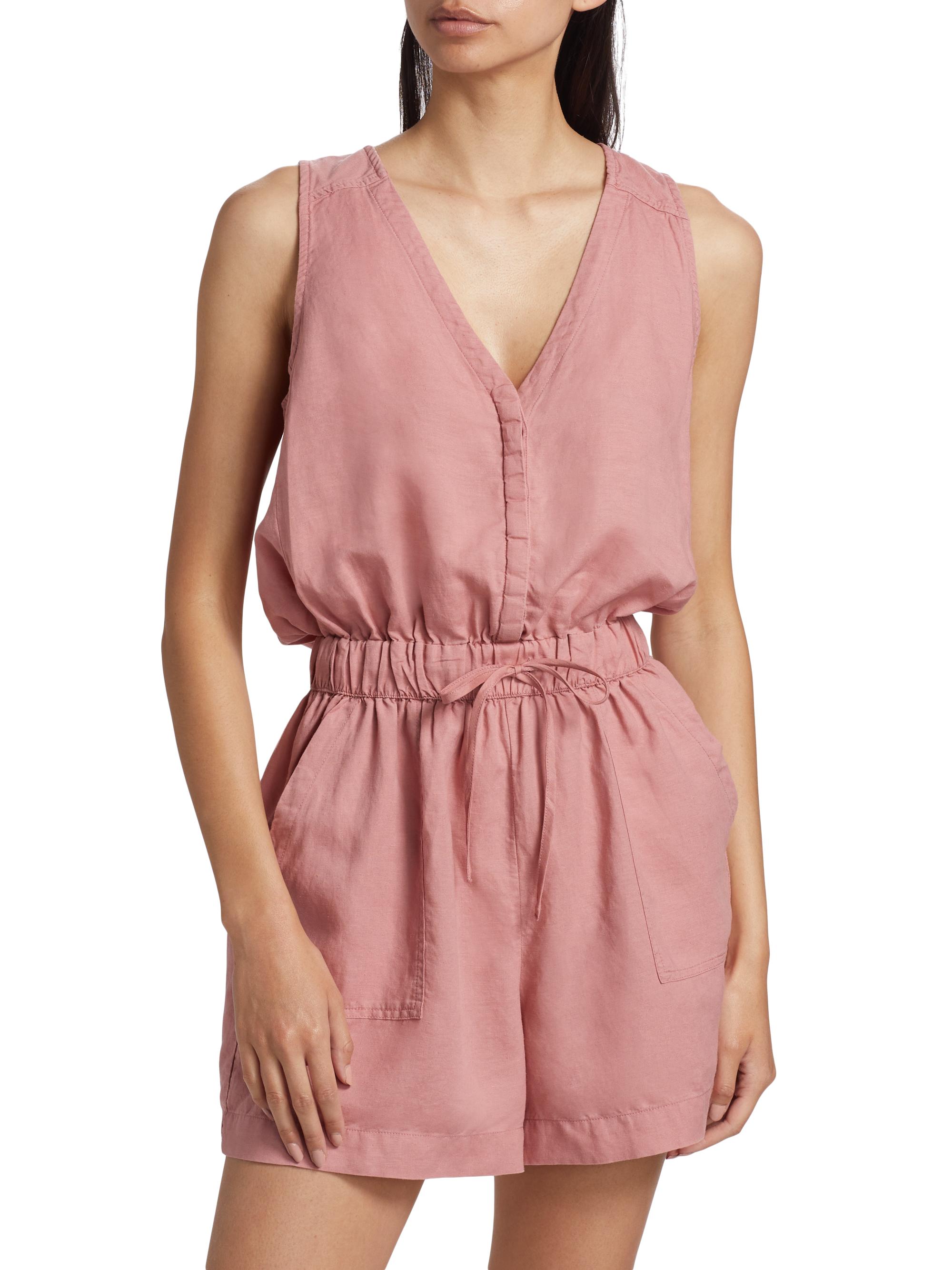 Linen-Blend Drawstring Romper