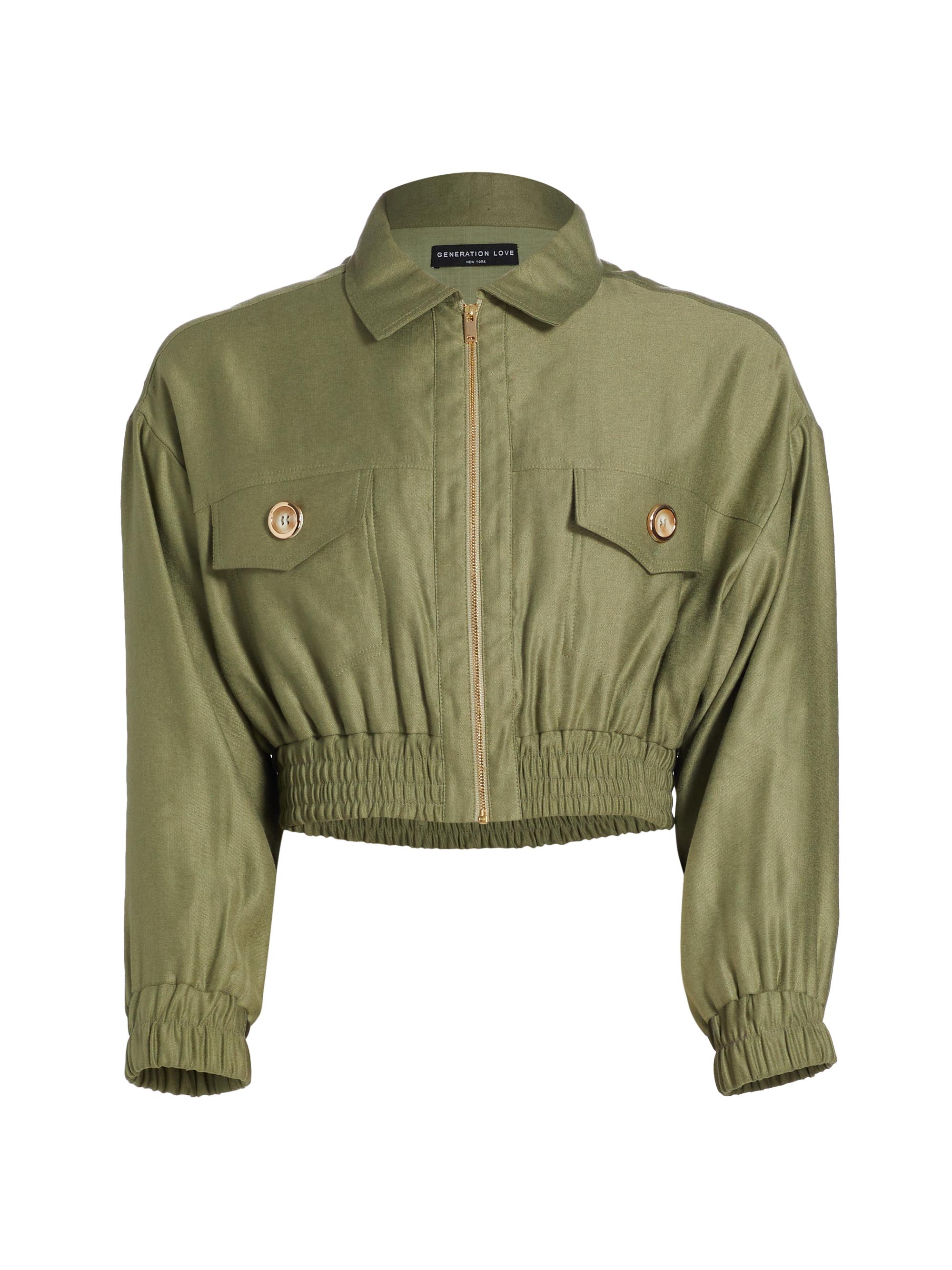 Generation Love Women's Farrah Linen Bomber Jacket - Sage