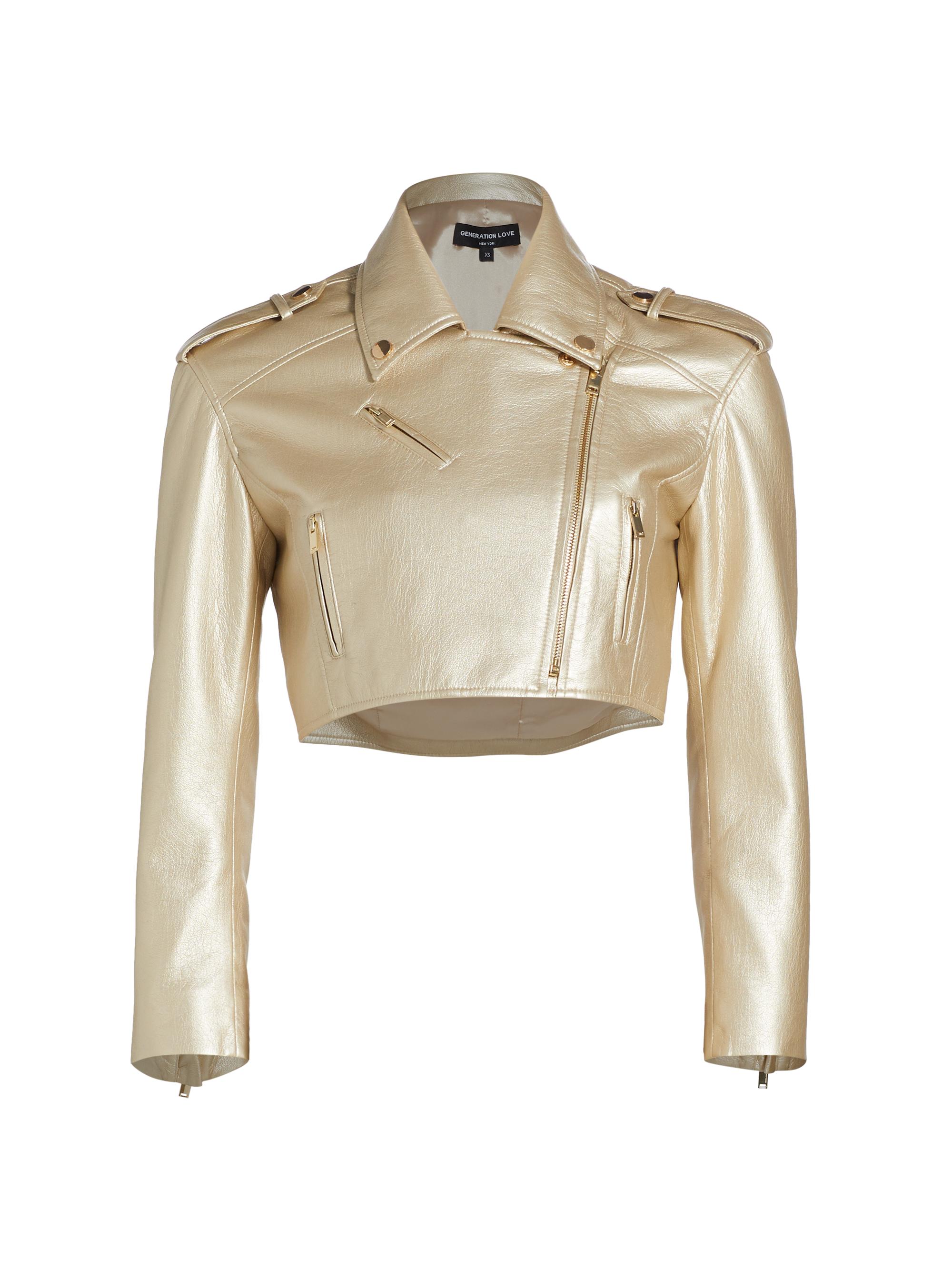 Generation Love Women's Massimo Vegan Leather Moto Jacket - Pale Gold