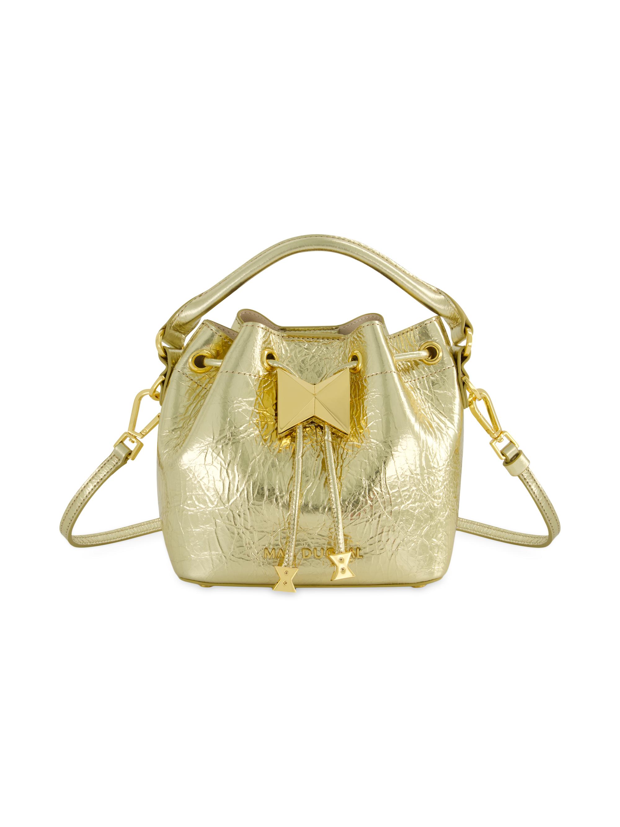 Mac Duggal Women's Mini Crinkle Metallic Leather Bucket Bag - Gold
