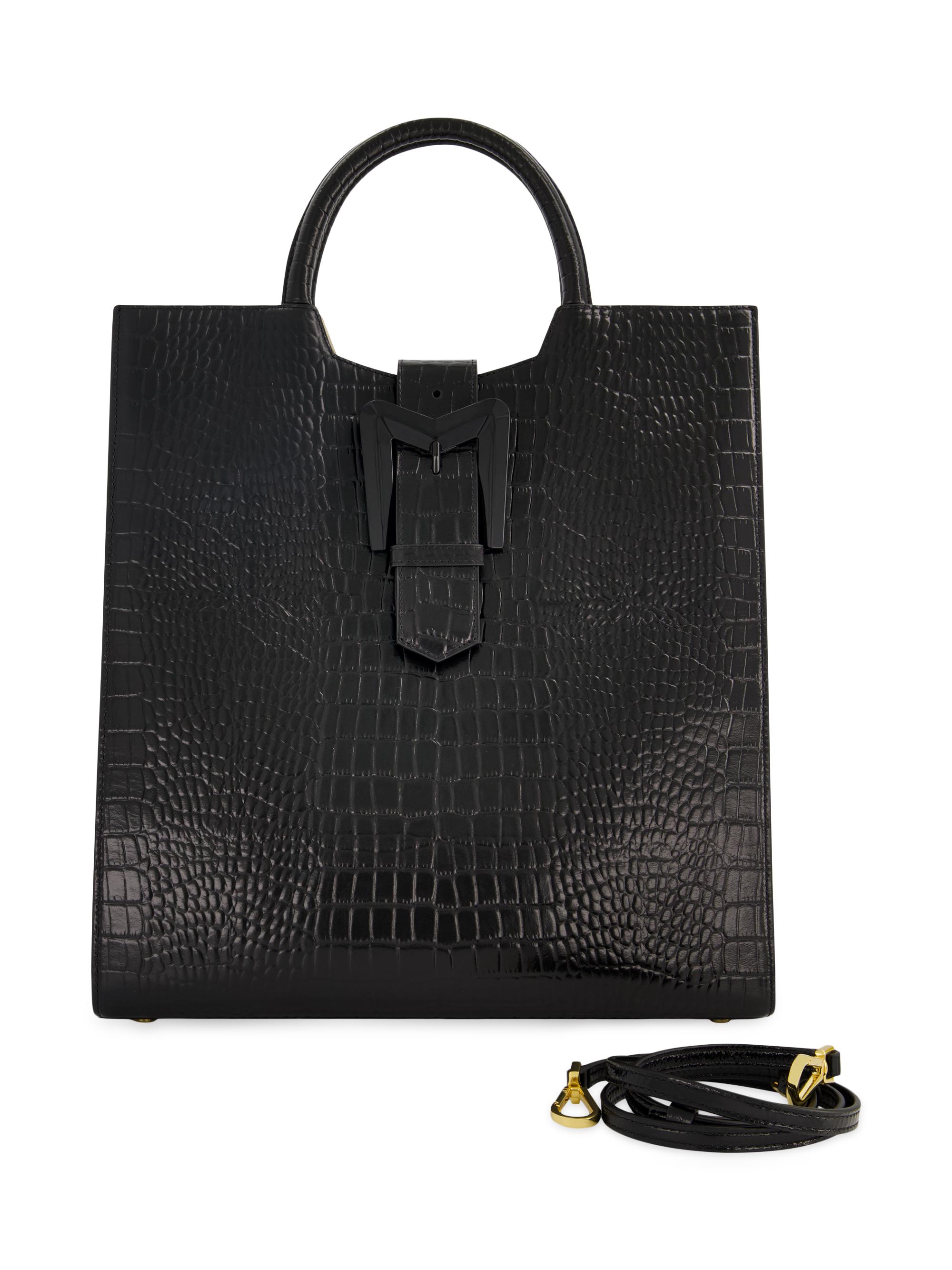 Mac Duggal Women's Crocodile-Embossed Leather Shopper Tote Bag - Black