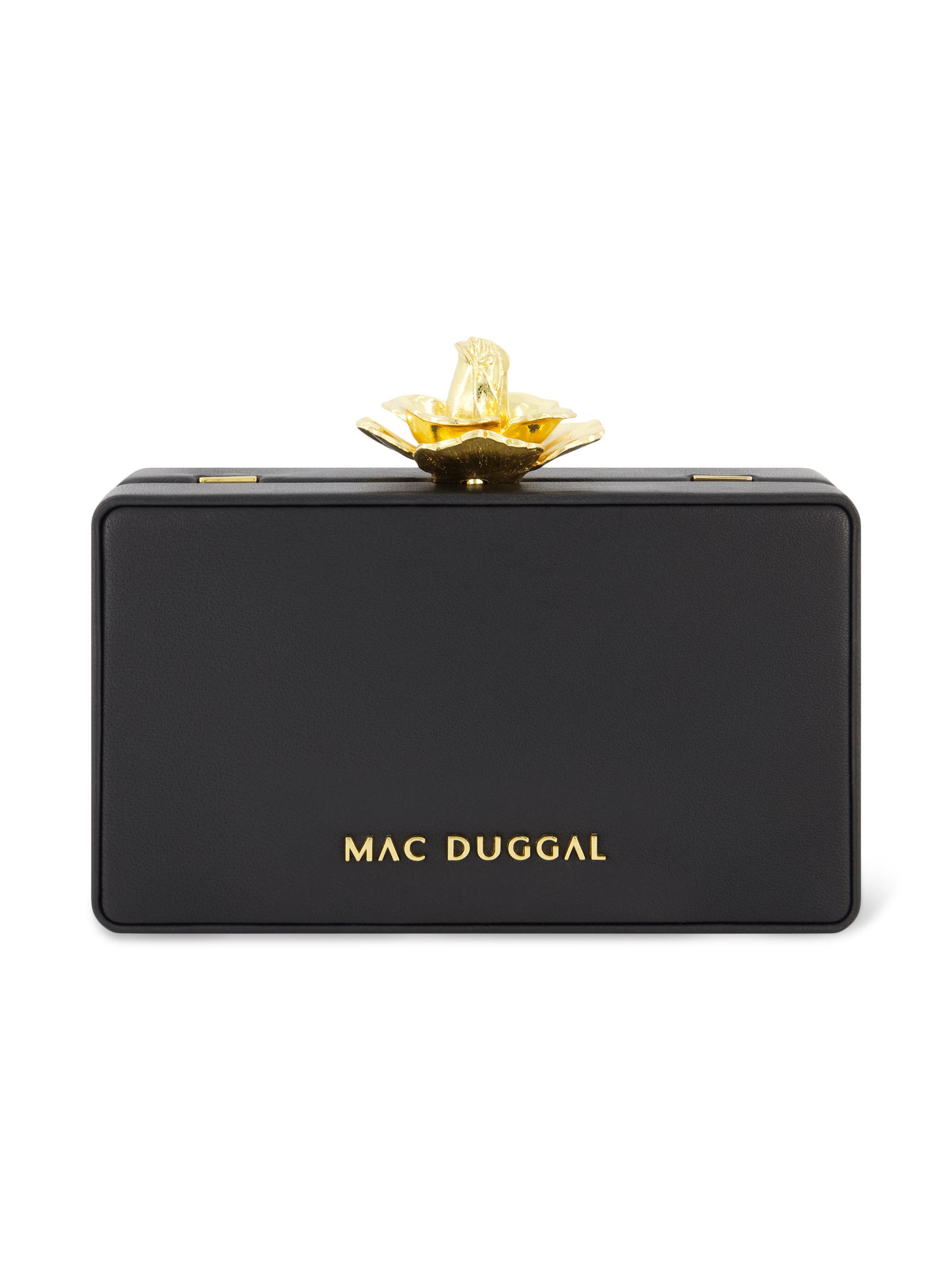 Mac Duggal Women's Rose-Embellished Leather Clutch - Black