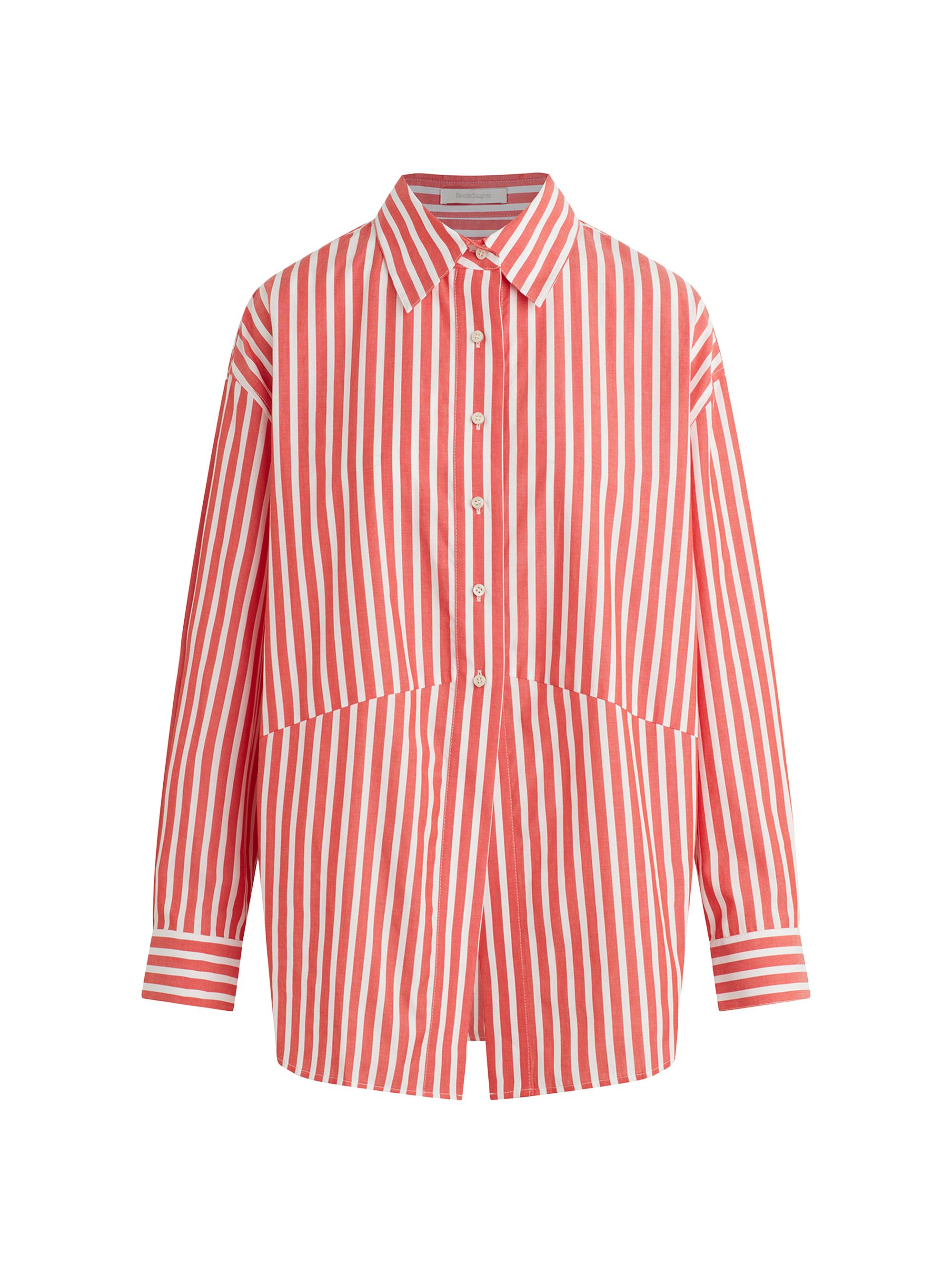 Favorite Daughter Women's The Door's Always Open Ex Boyfriend Striped Cotton Shirt - Pomodoro Stripe