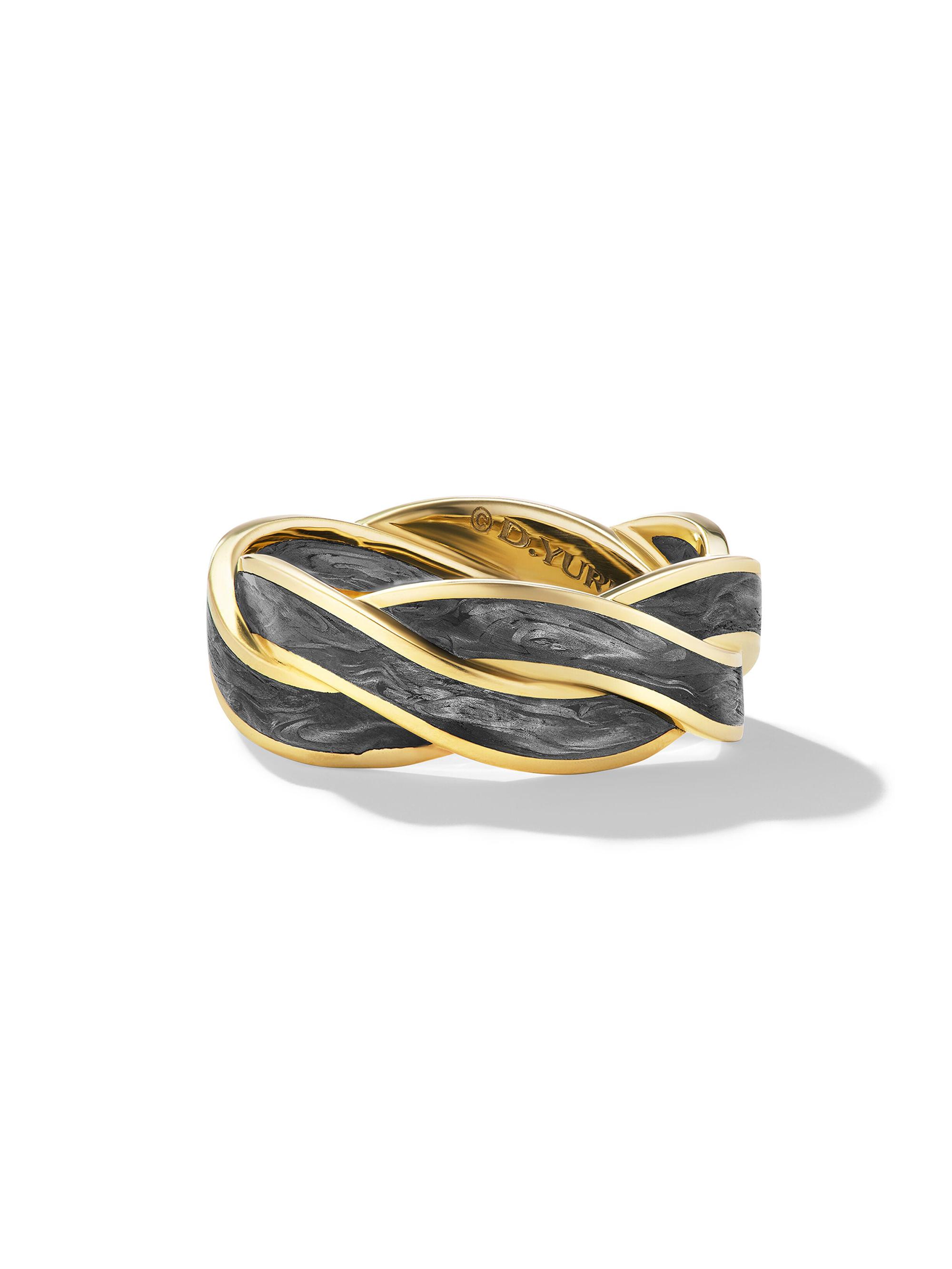 David Yurman Men's DY Helios Band Ring in 18K Yellow Gold - Forged Carbon