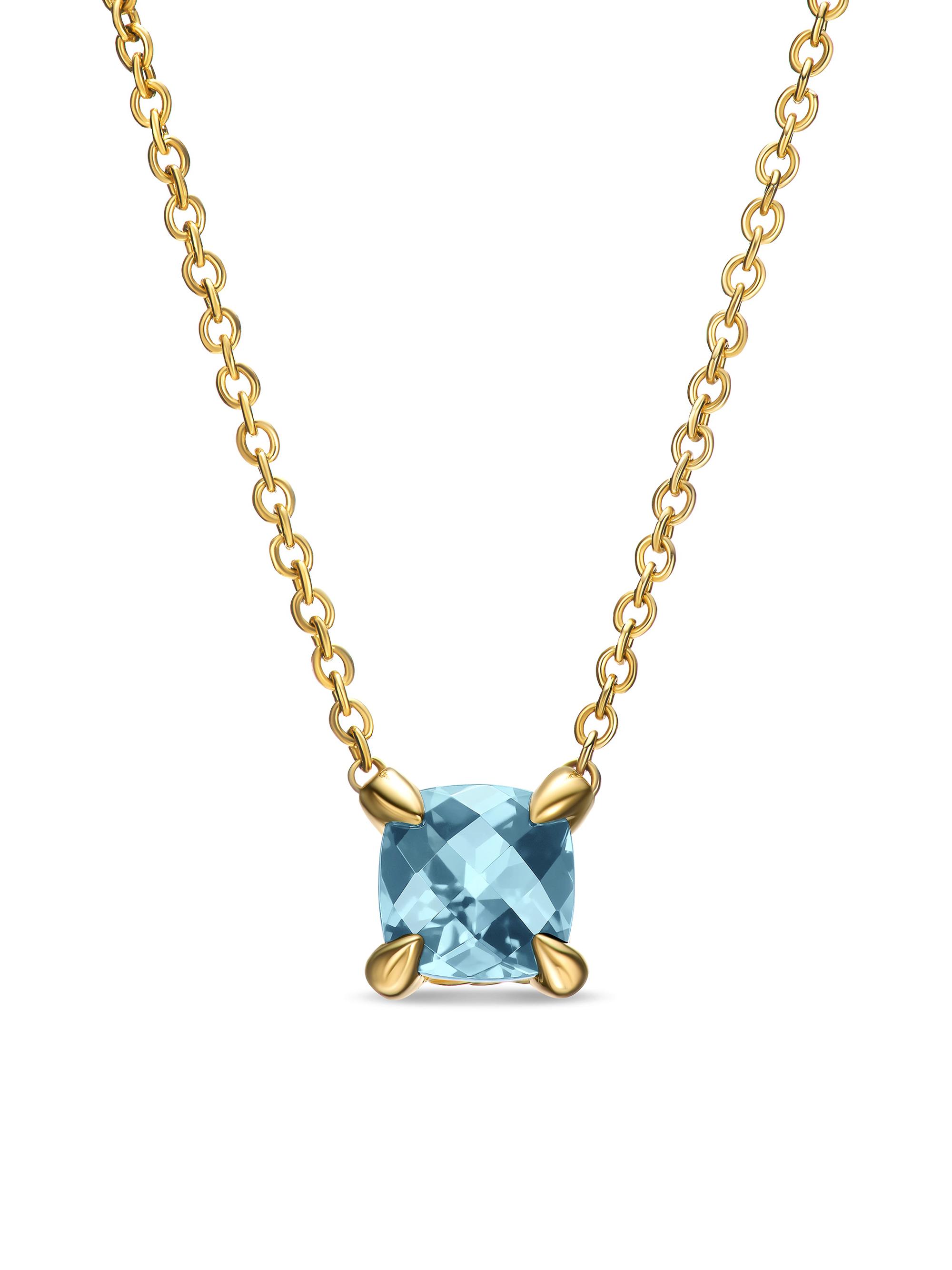 David Yurman Women's Micro Chatelaine Pendant Necklace in 18K Yellow Gold - Aquamarine